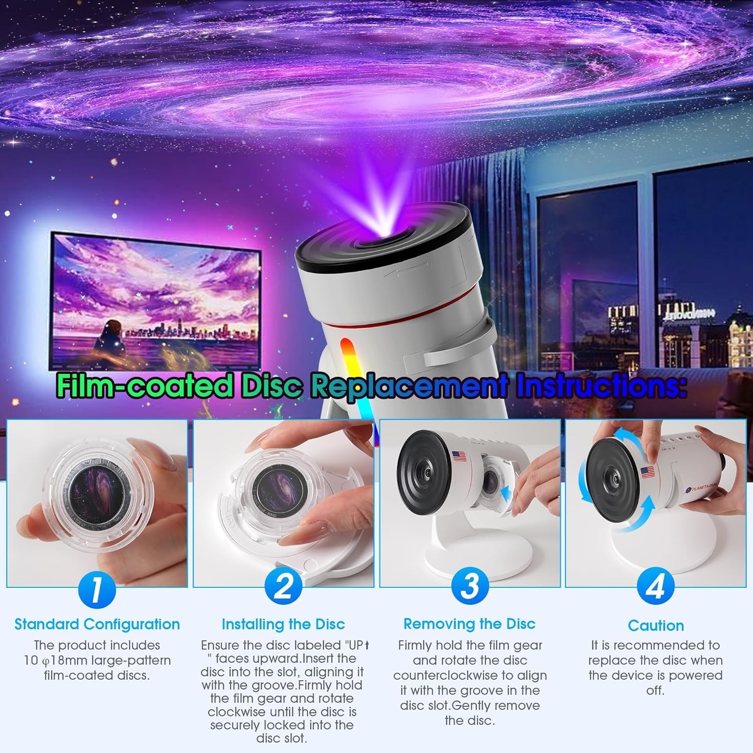 Galaxy Projector，Upgraded 4K HD Star Projector Lens, 10 Slides Image Planetar…