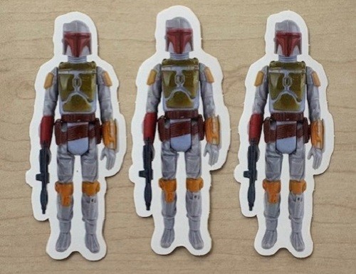 Three (3) Boba Fett Kenner Action Figure Decal Sticker 3.75