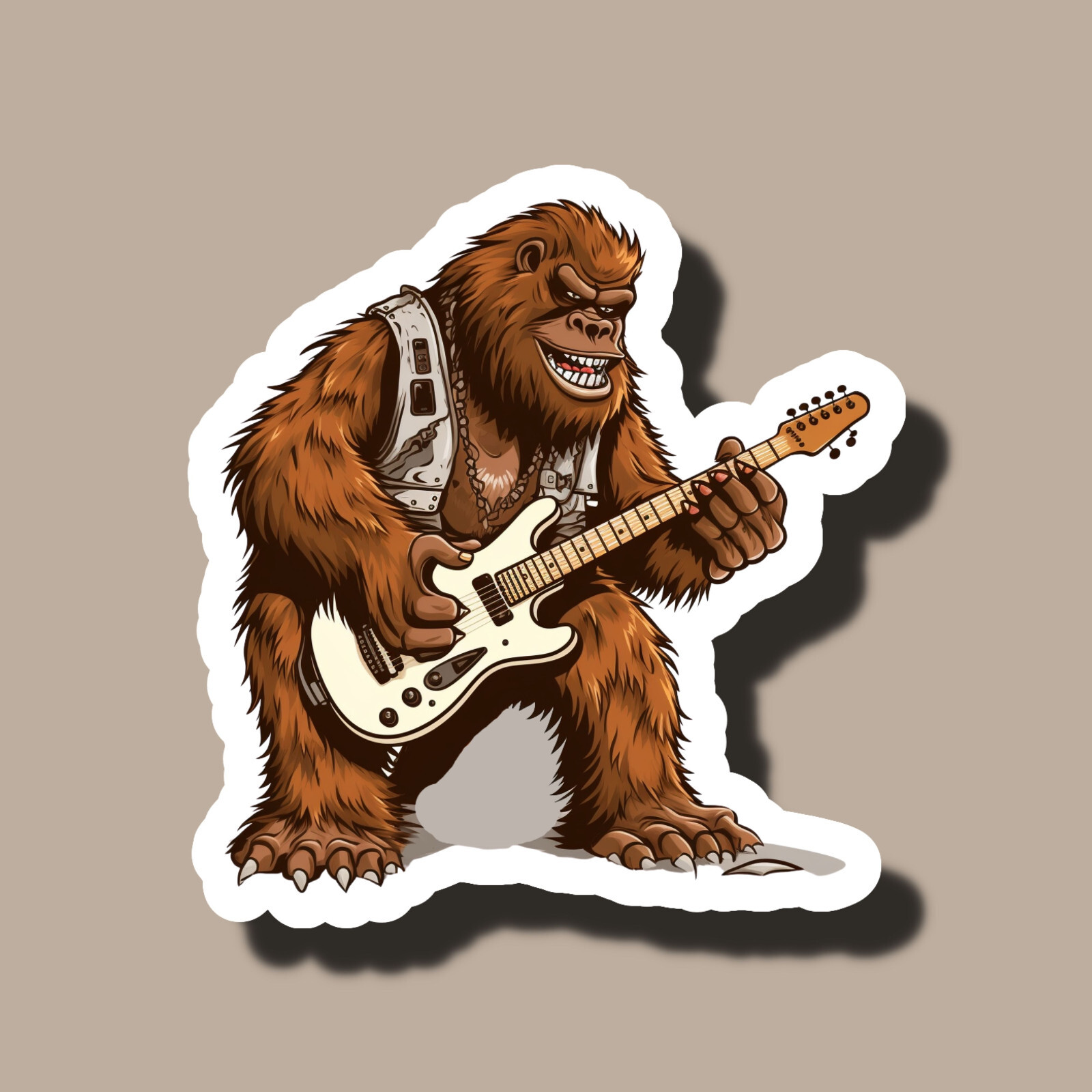 Bigfoot Jamming on Electric Guitar Rocking Funny 3" Vinyl Sticker
