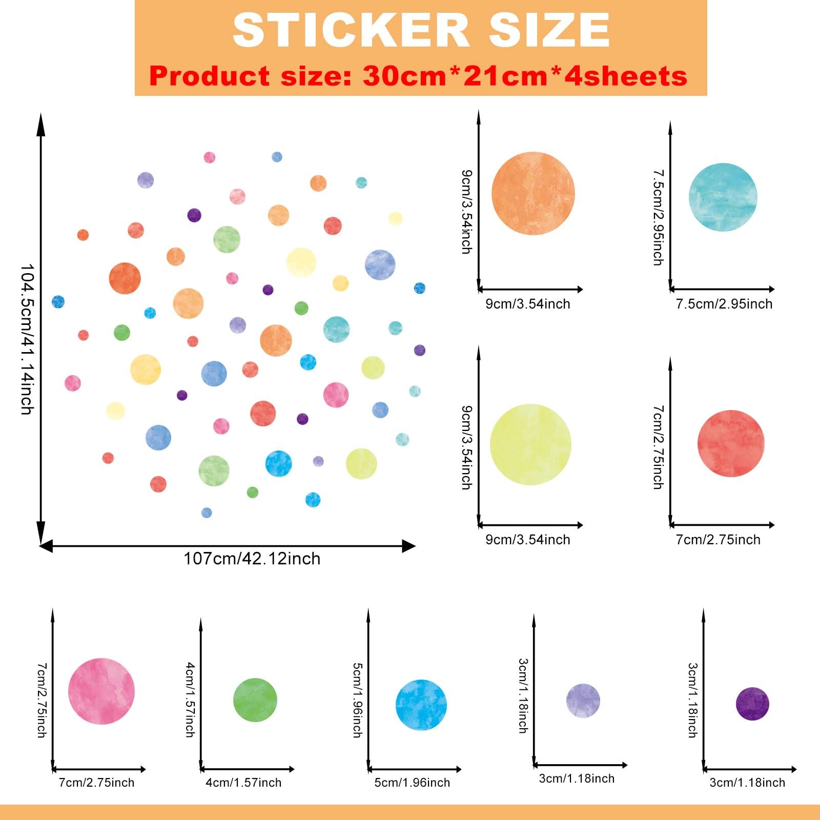 4 Sheets Colorful Polka Dot Wall Stickers – Round Wall Decals Peel and Stick …
