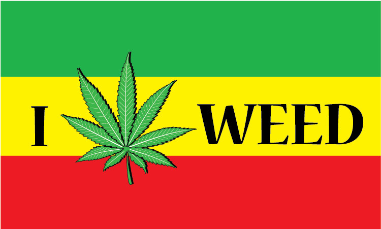 I Love Weed Rasta Flag Humor Slogan Car Bumper Sticker Decal