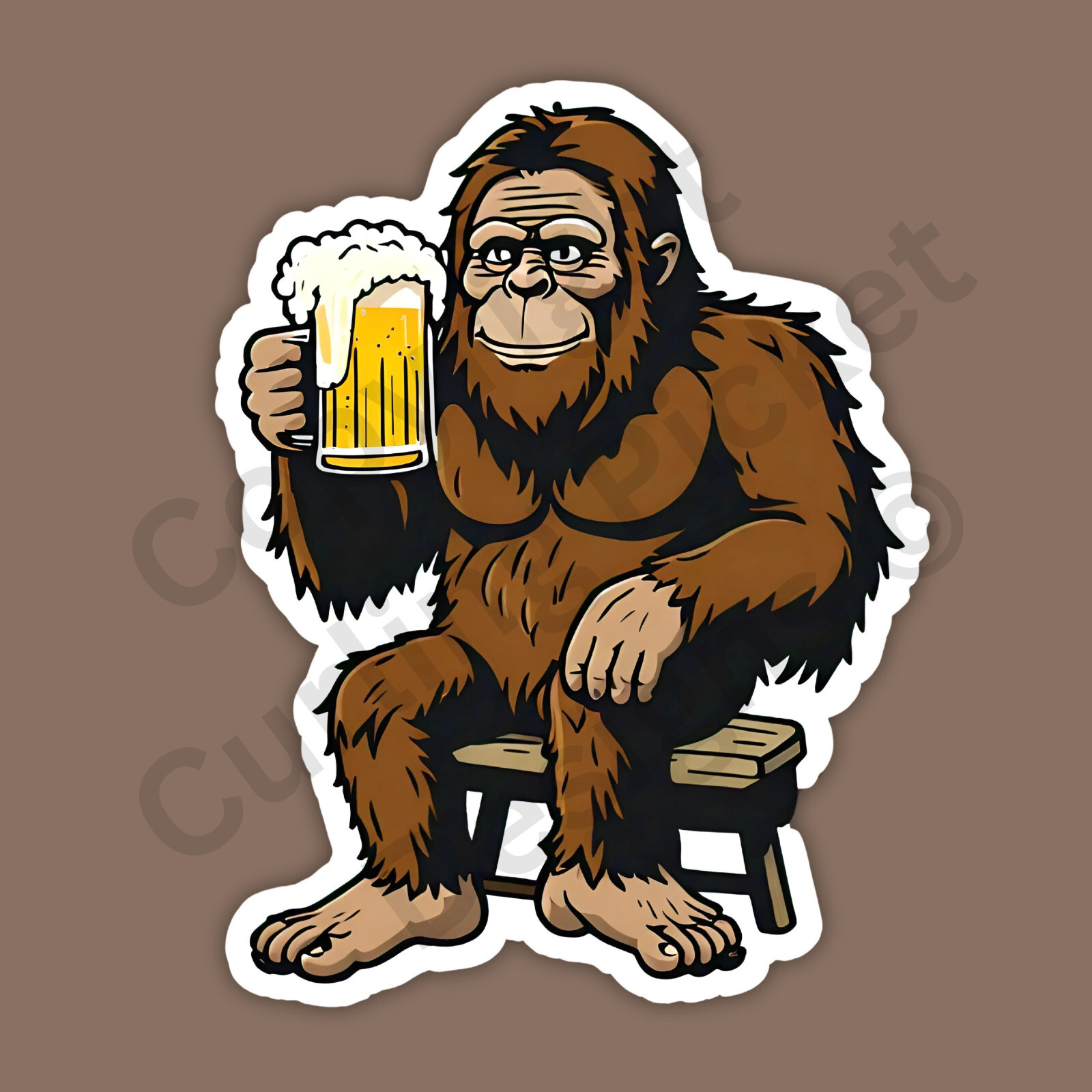 Bigfoot Having A Beer Funny Sasquatch Cryptid Bar Brew Brewery 3" Vinyl Sticker