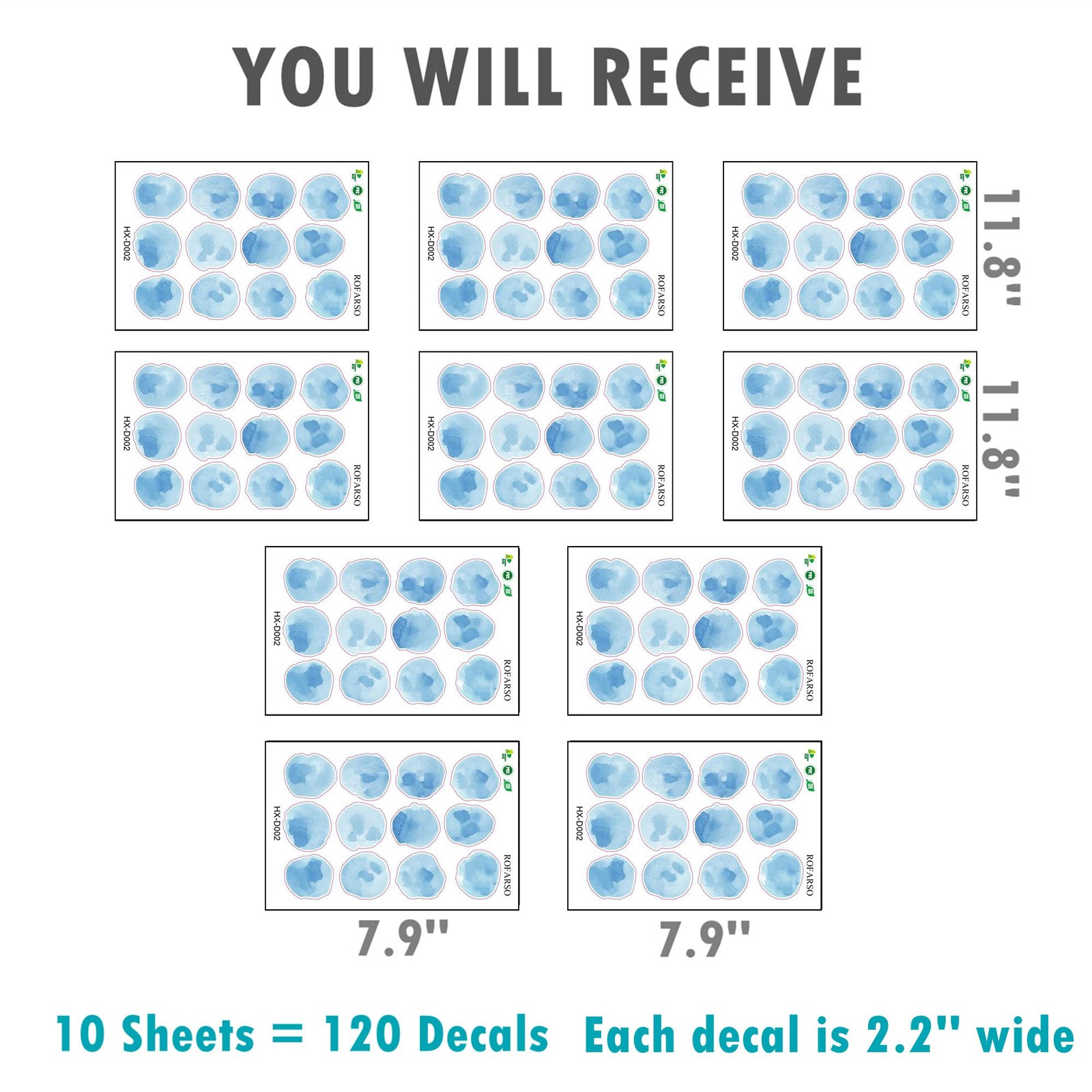 120 Decals 2.2" Sky Blue Watercolor Polka Dots Wall Decals Stickers DIY Remo…