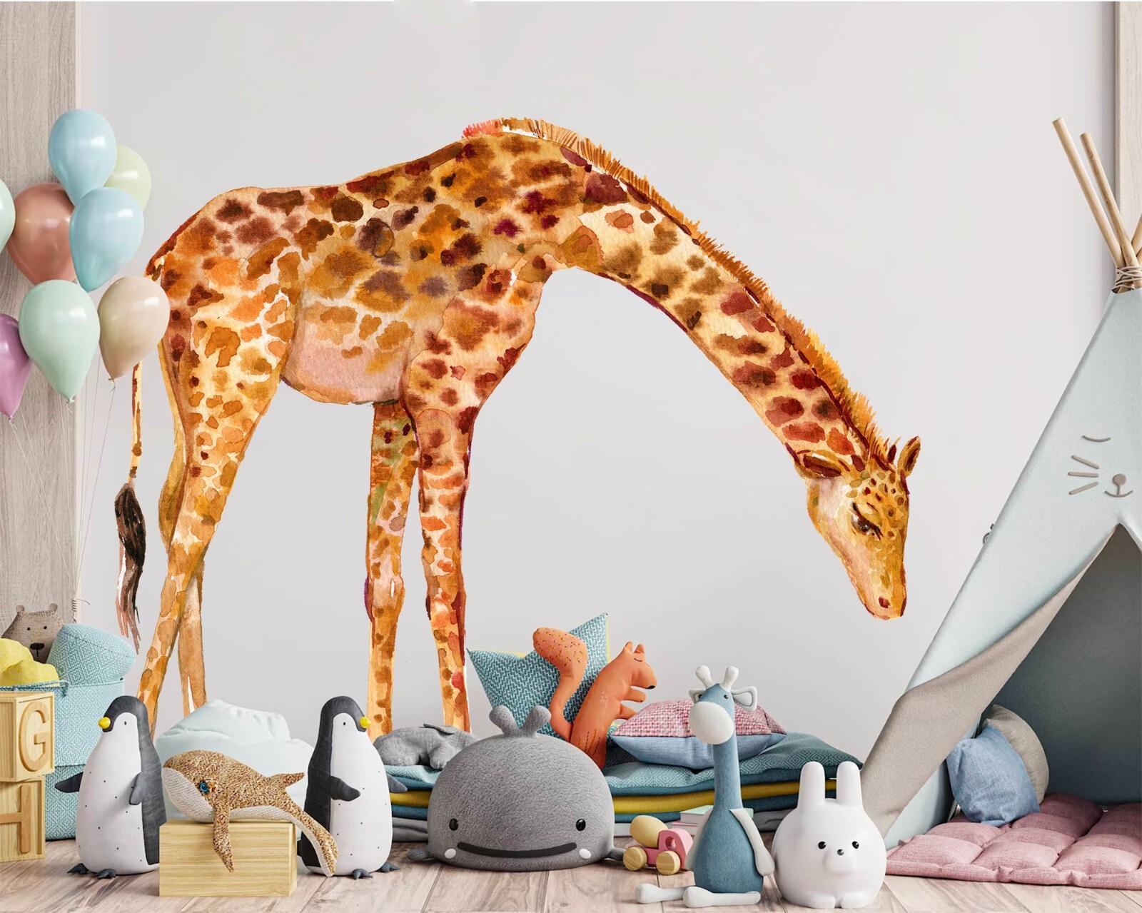 Customize Giant Giraffe Jungle Safari African animals nursery wall decals sticke