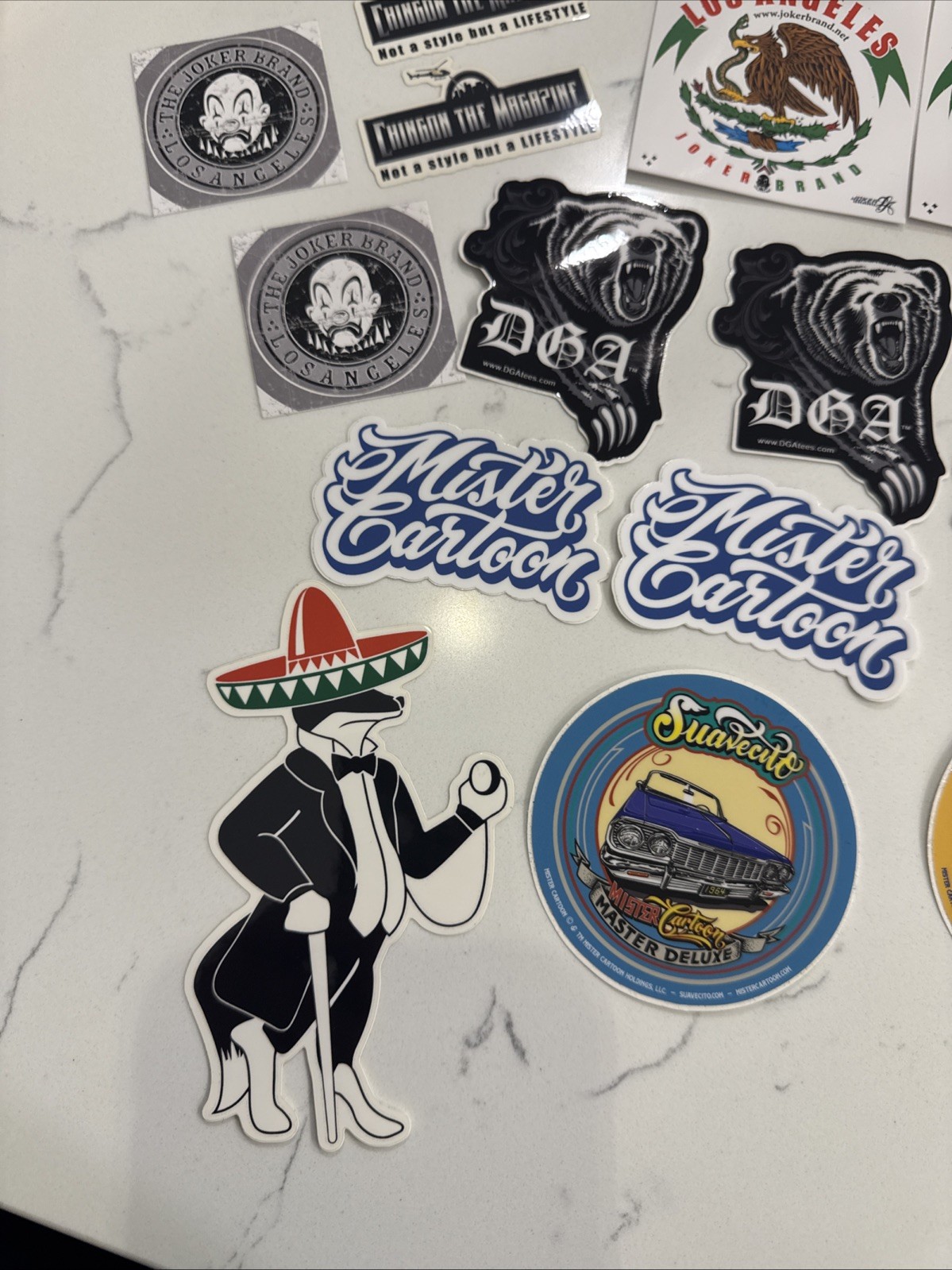 Chicano Decals, Assorted/ Joker, Psycho Realm, Mister Cartoon, DGA, Cali Locos