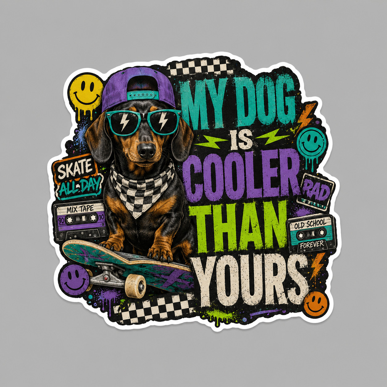 Dachshund Sticker Vinyl Decal My Dog Is Cooler Than Yours Retro Skate Gift