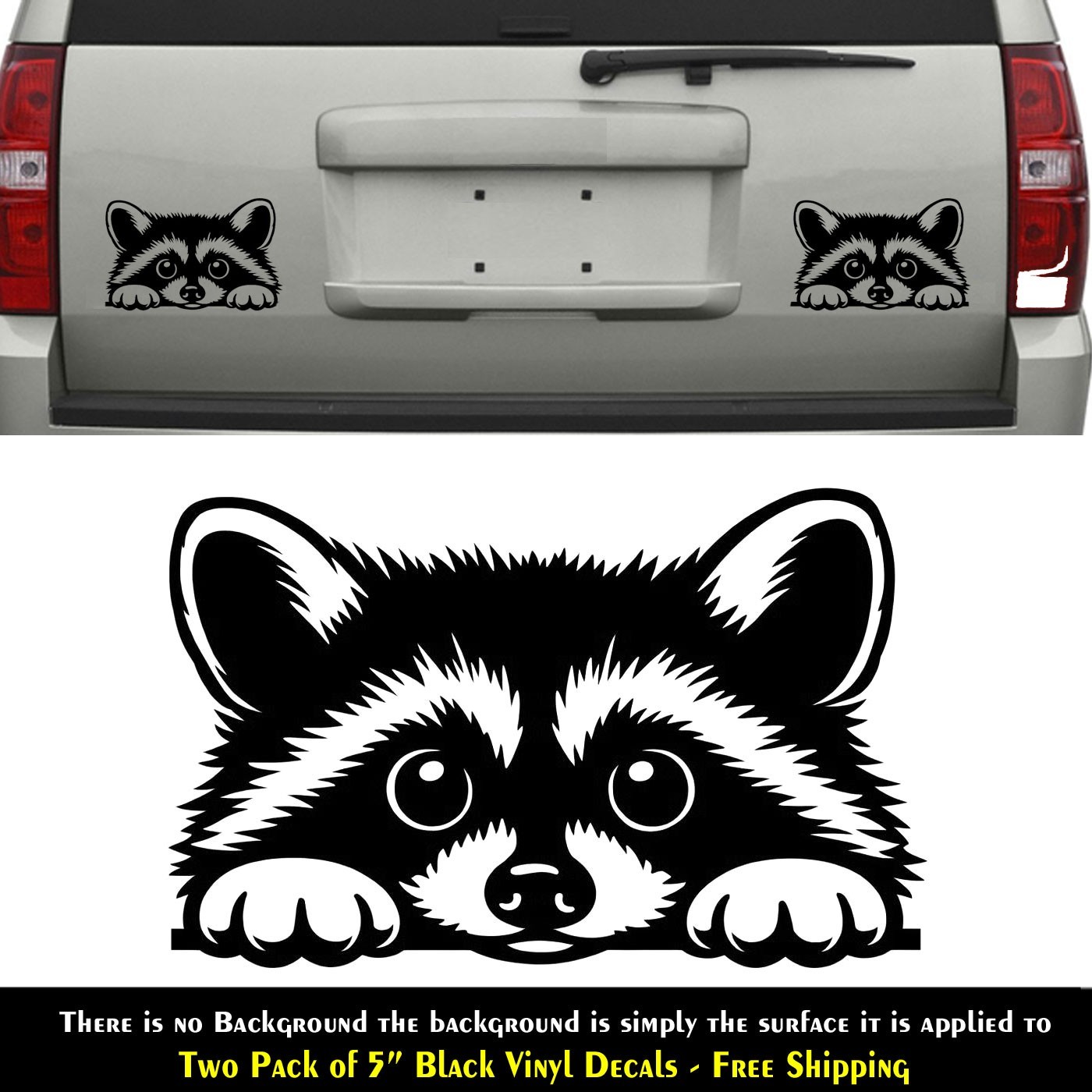 Peeking Raccoon 5" Black Vinyl Decal Car Truck Window Laptop Tablet Tumbler