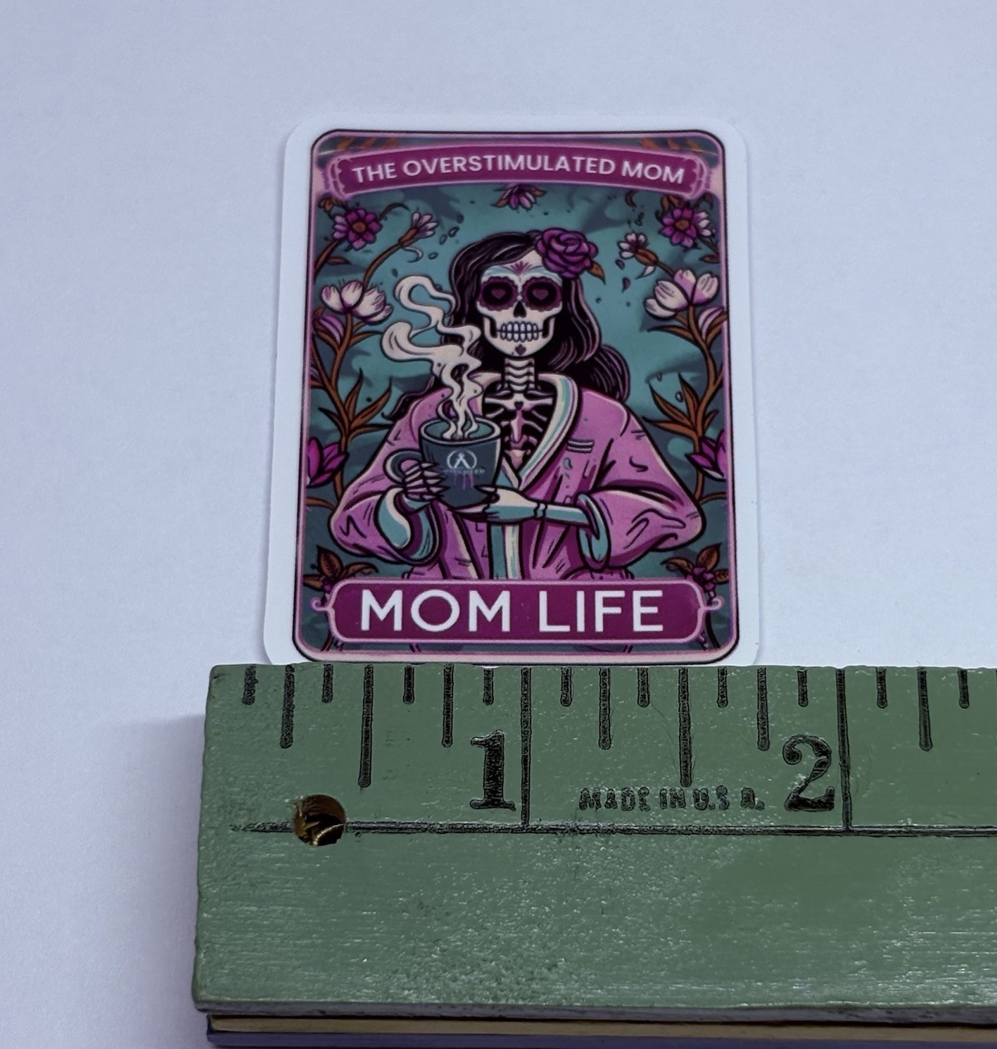 Skeleton Tarot Sticker Decal “Overstimulated Mom” Humor Art Vinyl Gothic Tc9