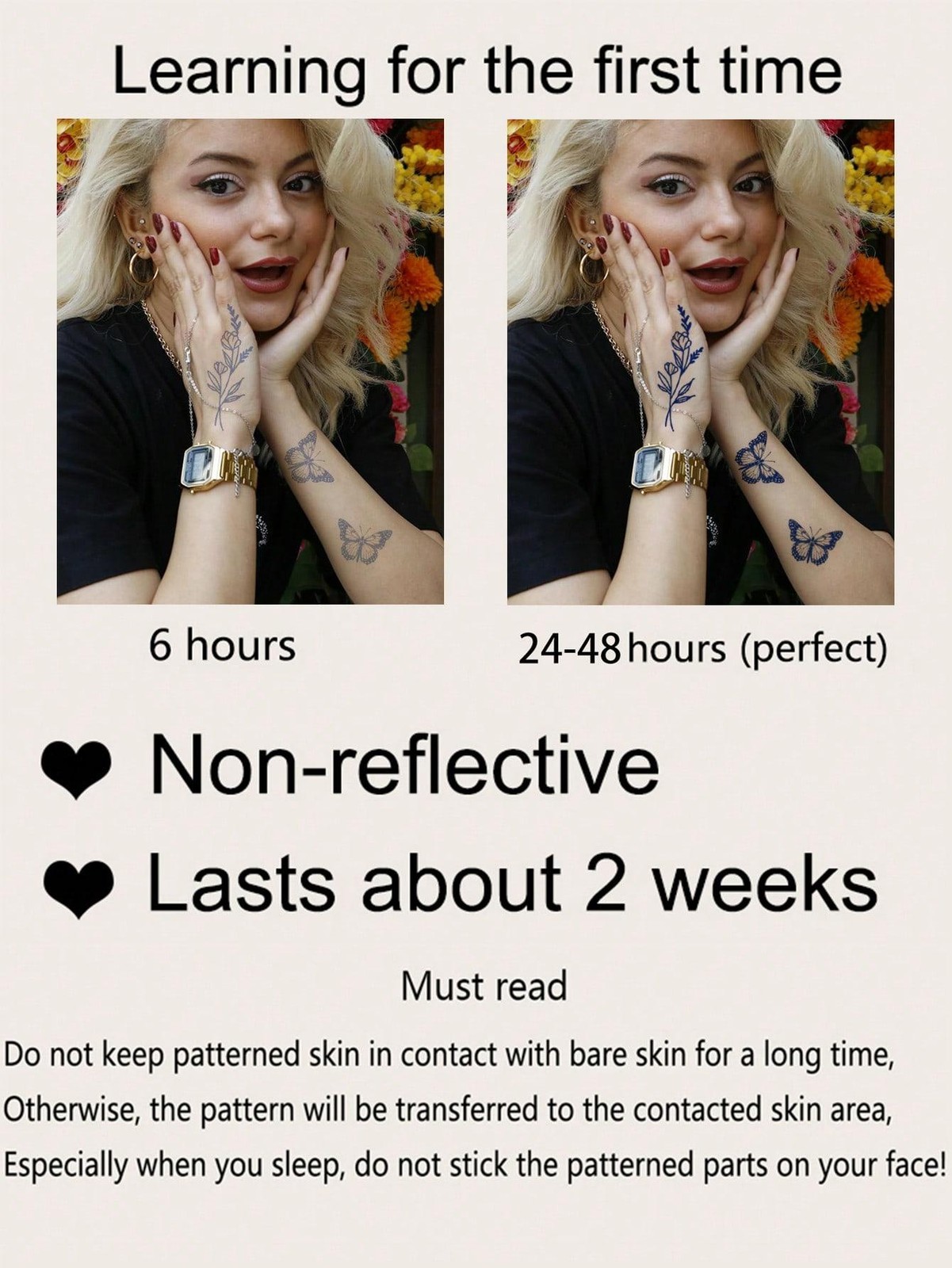 Y2k Semi-permanent Fingerprint Tattoo Stickers, 1-2 Weeks Lasting Love Rose Flow