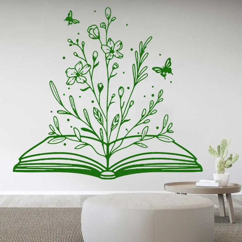 Reading Books Wall Stickers Abstract Butterfly School Library Classroom Study