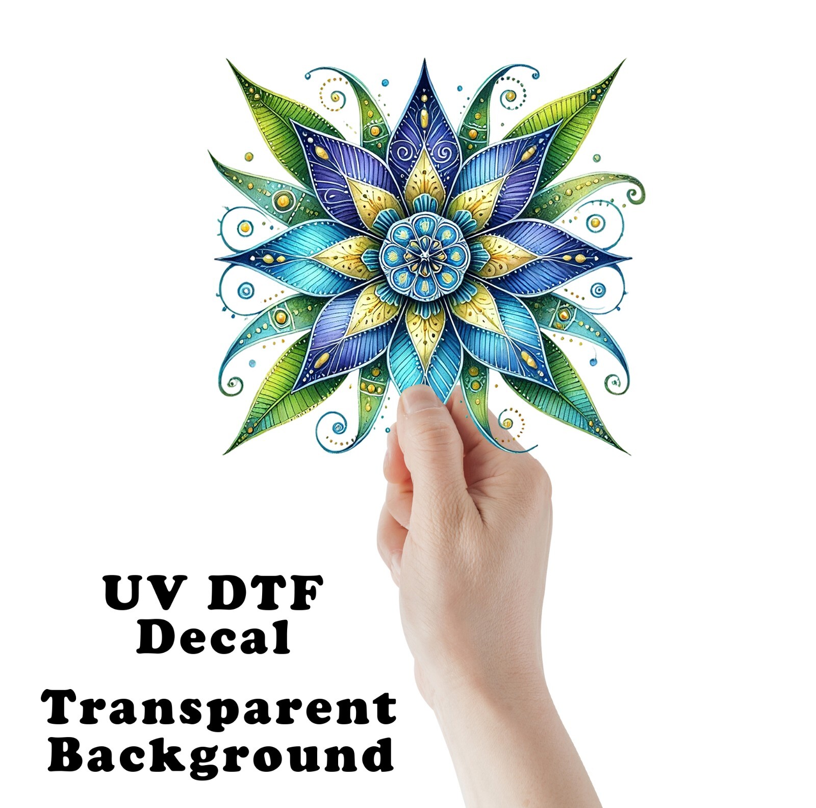 Blue and Yellow Mexican Flowers UV DTF Transparent Sticker / Decal