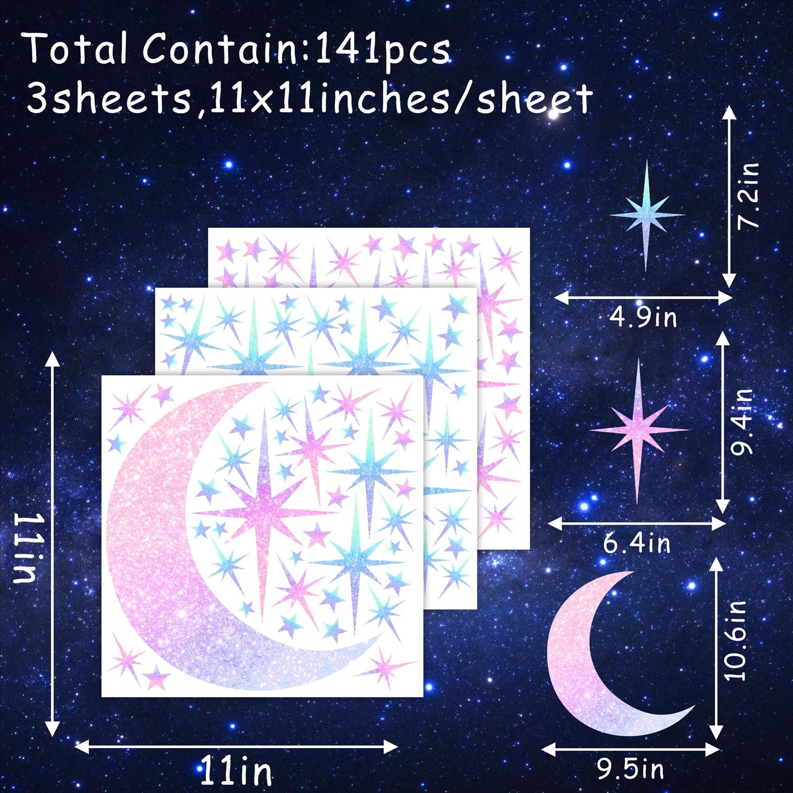 Star Wall Decals Sparkle Wall Decal Peel and Stick Rainbow Star Moon Stickers…
