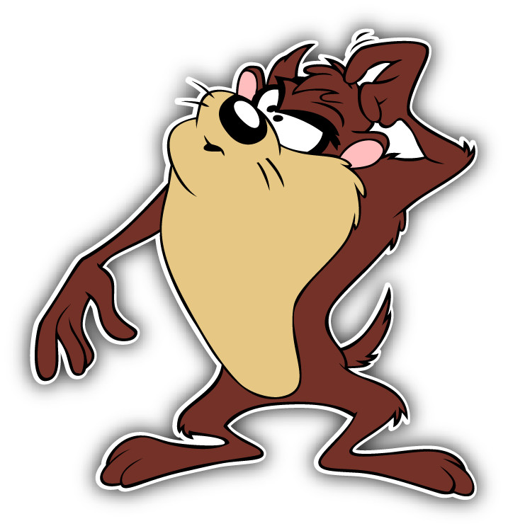 Taz Thinking Cartoon Car Bumper Sticker Decal 5" x 5"