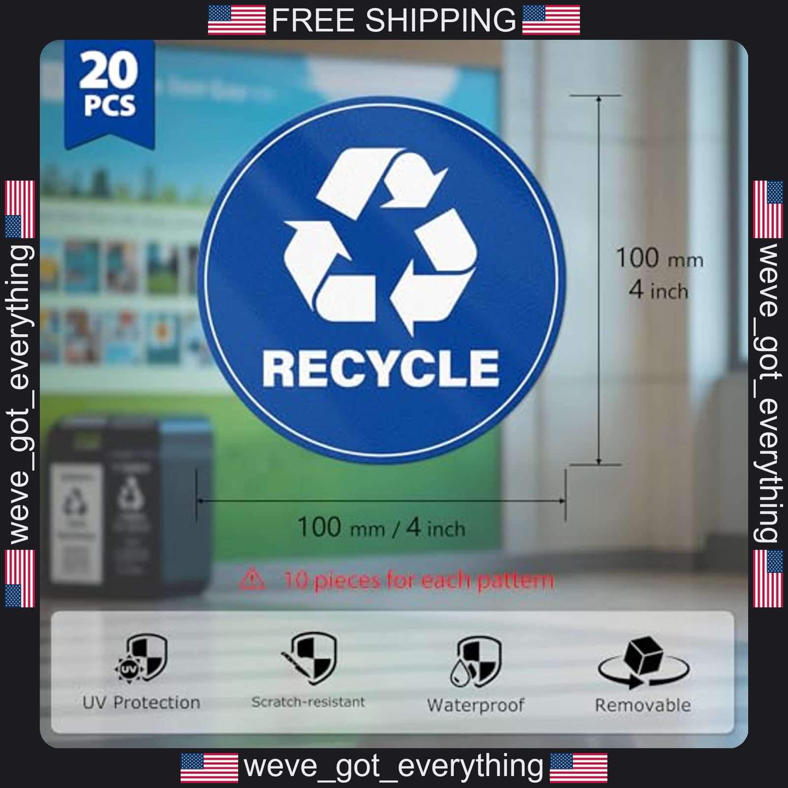 20 Pack Recycle and Trash Vinyl Stickers 4 Inch Indoor Outdoor Use
