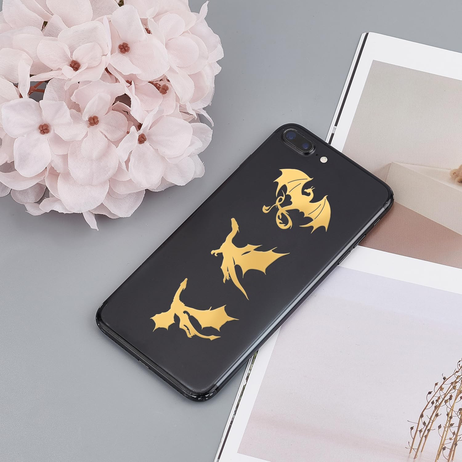 9 Pcs 1.6X1.6 Inch Dragon Pattern Stickers Self Adhesive Metal Stickers Golden S