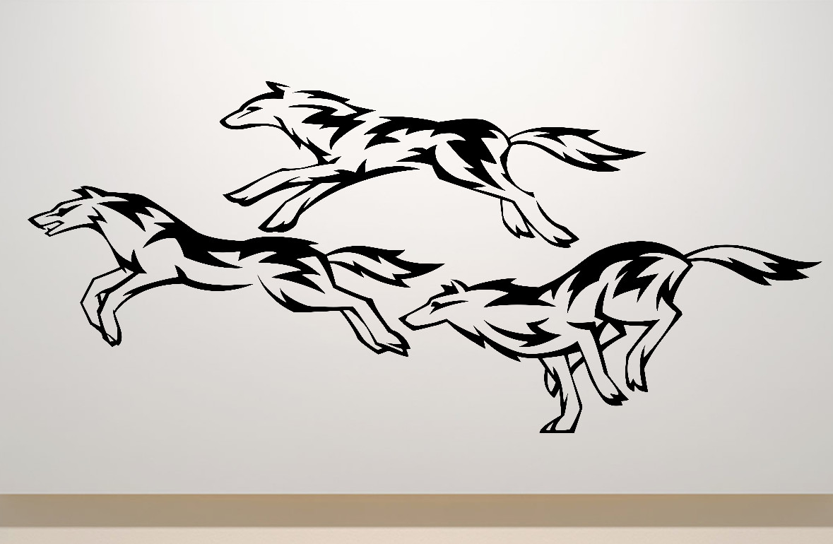 WOLVES WOLF PACK SET OF 3 WALL VINYL DECAL STICKERS COLOR CHOICE REMOVES