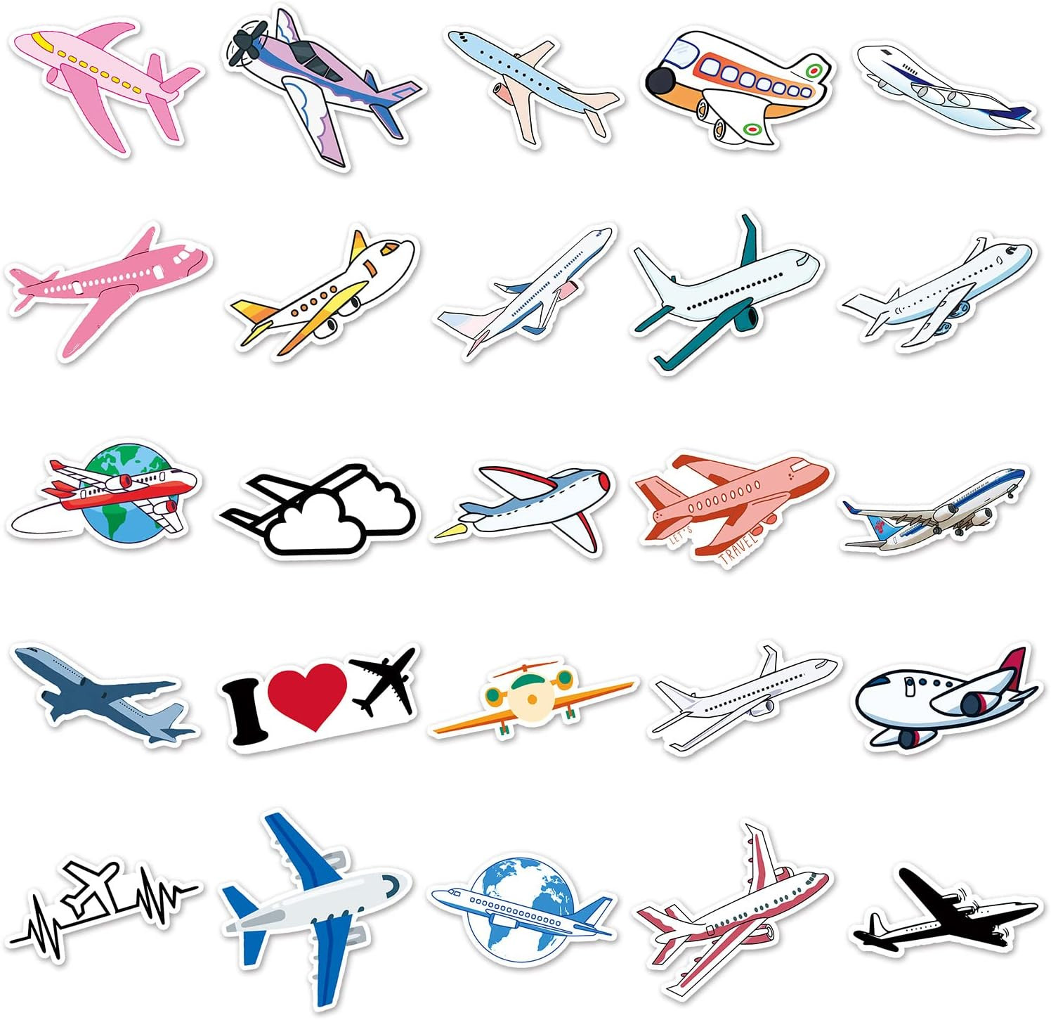 50Pcs Plane Stickers Airplane Aircraft Waterproof Vinyl Decals for Water Bottles