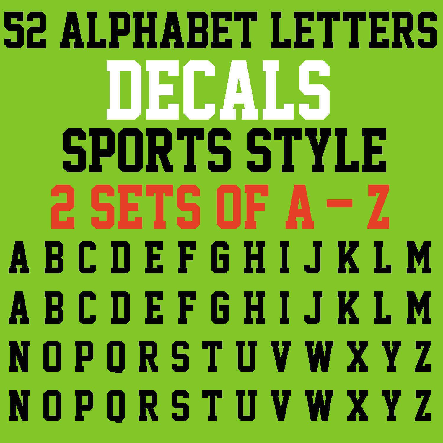 A-Z ALPHABET LETTERS DECALS SPORTS STYLE 1 SET OF 2 26 A-Z LETTERS 52 STICKER