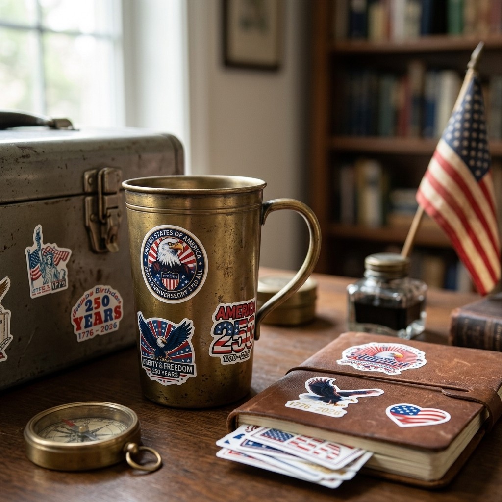 56Pcs USA 250th Anniversary Stickers Patriotic Decals for Luggage Water Bottles