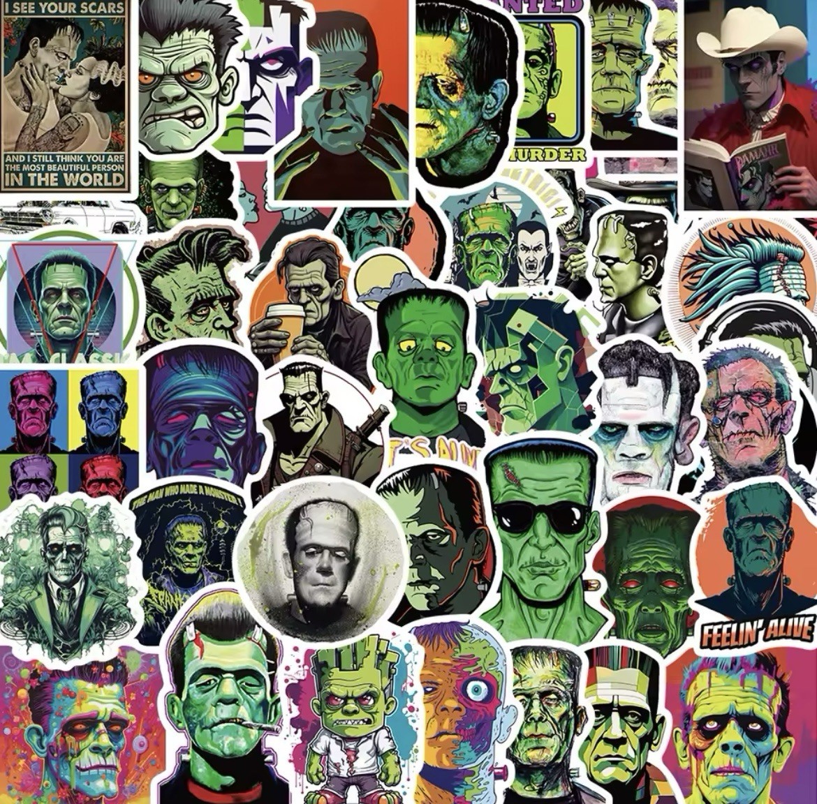 Frankenstein Style Stickers 50pk Mixed Horror Fun Frankenstein Sticker Monster