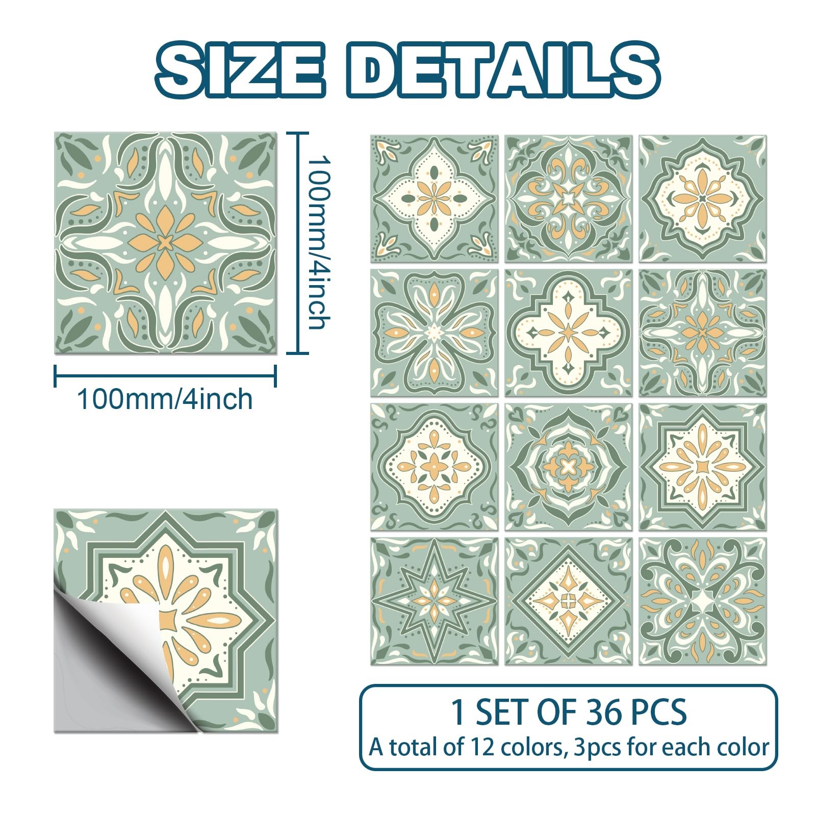 36PCS Bohemian Tile Stickers 4×4 inch Wall Stickers Waterproof Detachable PVC…