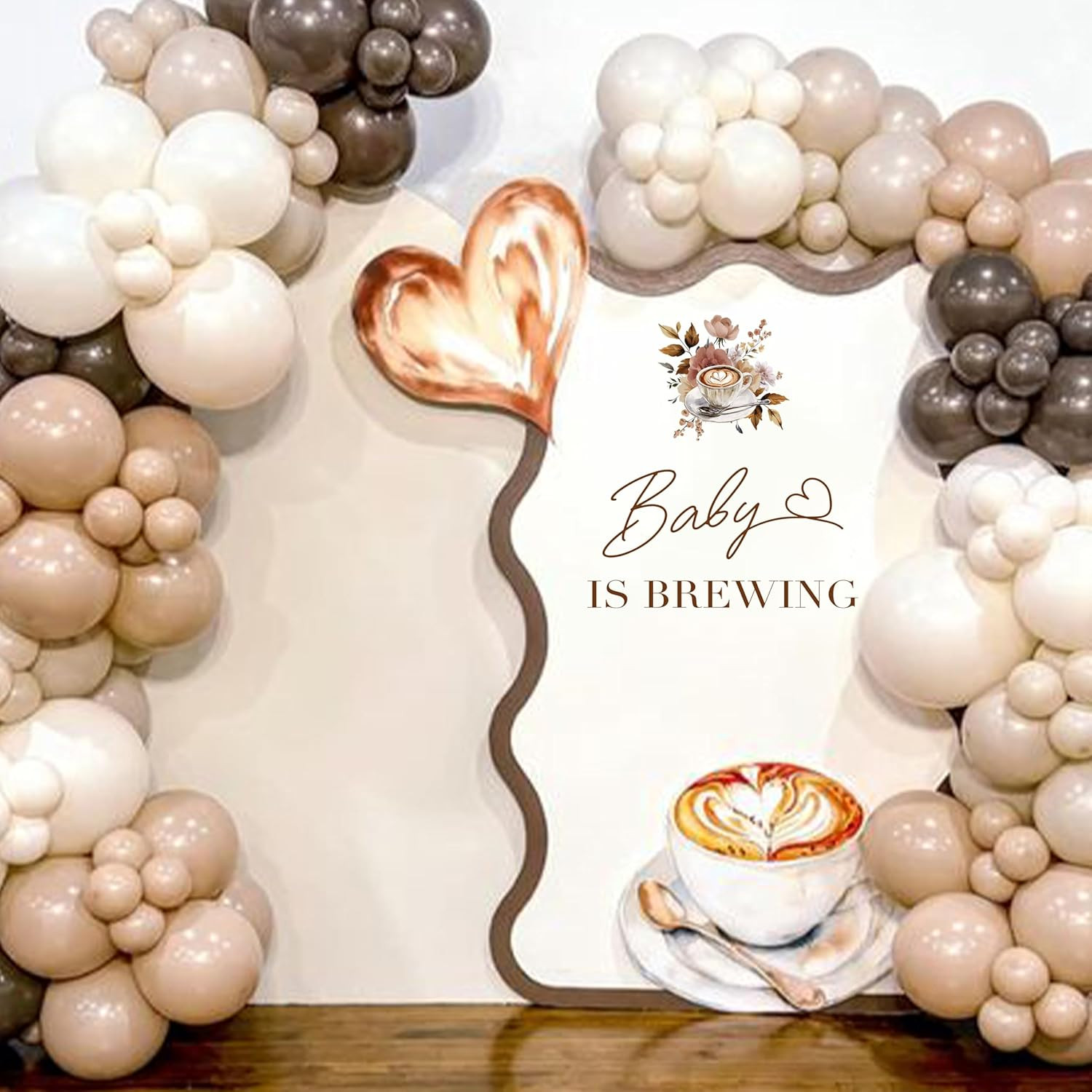 Upfrist Baby Is Brewing Wall Decal – Coffee Floral Themed Gender Reveal Party De
