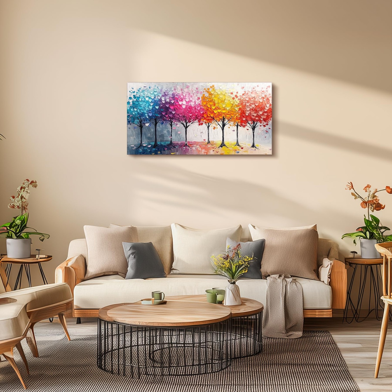 crmotu Colorful Trees Wall Art, Abstract Forest Large Wall Decor, Nature Land…