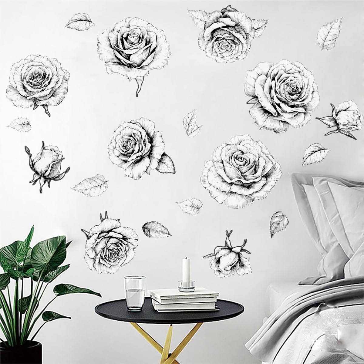 Black and White Flower Wall Decals Boho Rose Floral Wall Stickers for Living …