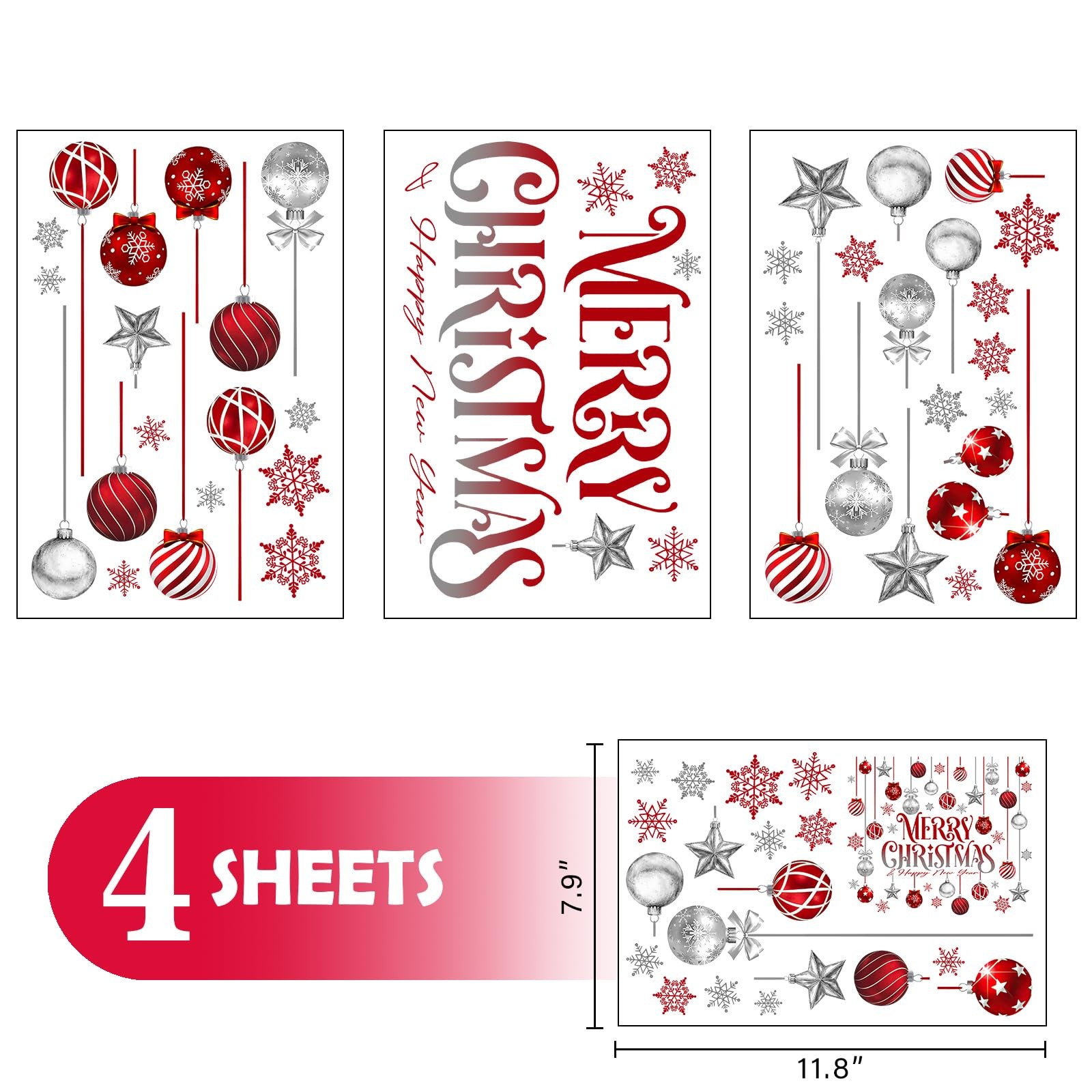 Mfault Merry Christmas Balls Window Clings 11.8 x 7.9 inches, Ball