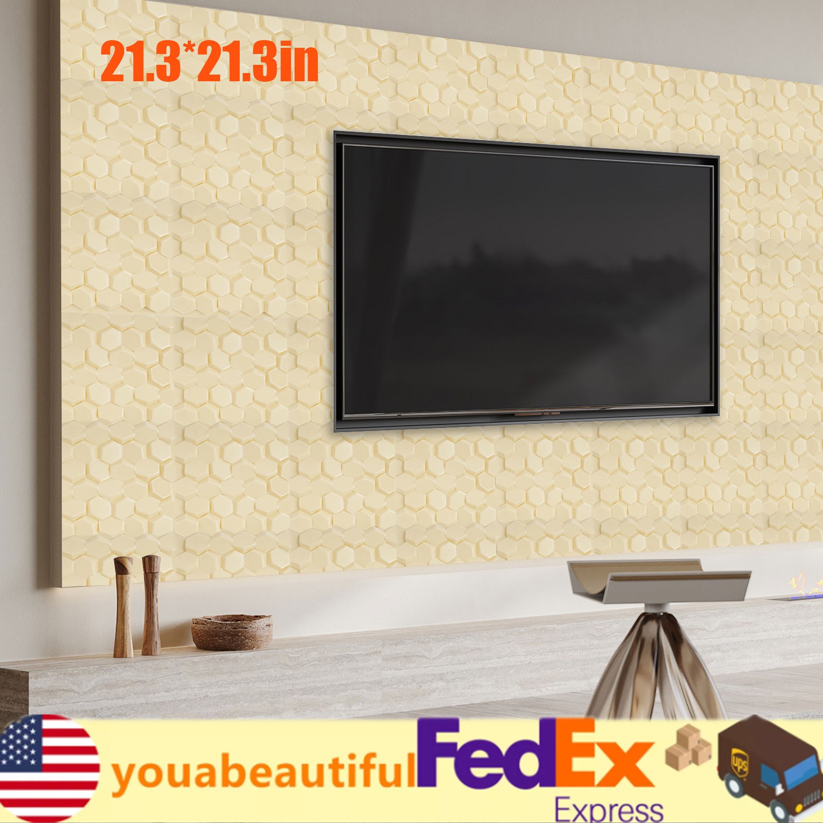 Beige 21.3" x 21.3" 3D Honeycomb Tile Brick Wall Sticker Waterproof Wall Panels