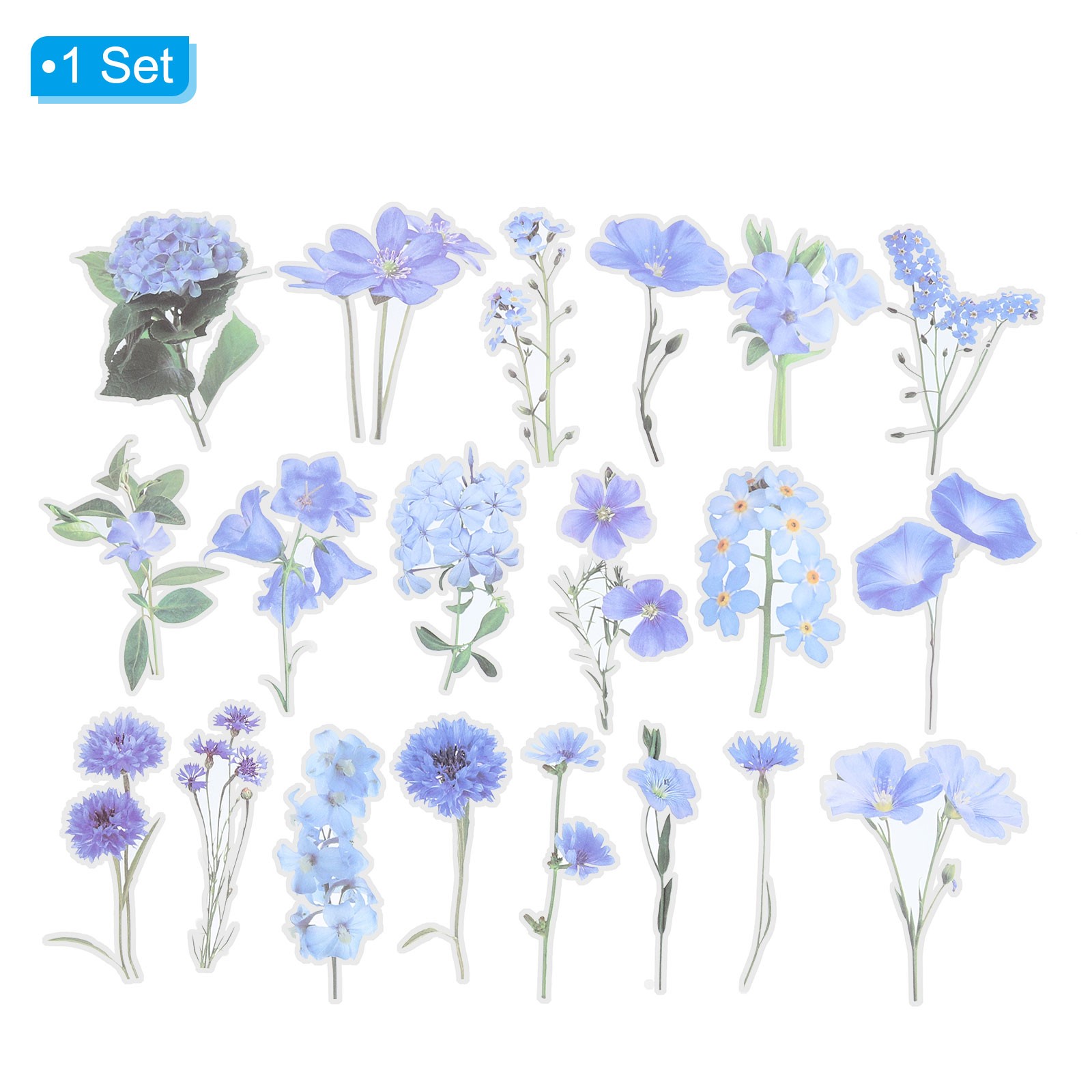 40 Sheet Clear Flower PET Sticker Waterproof Flower Decal Blue