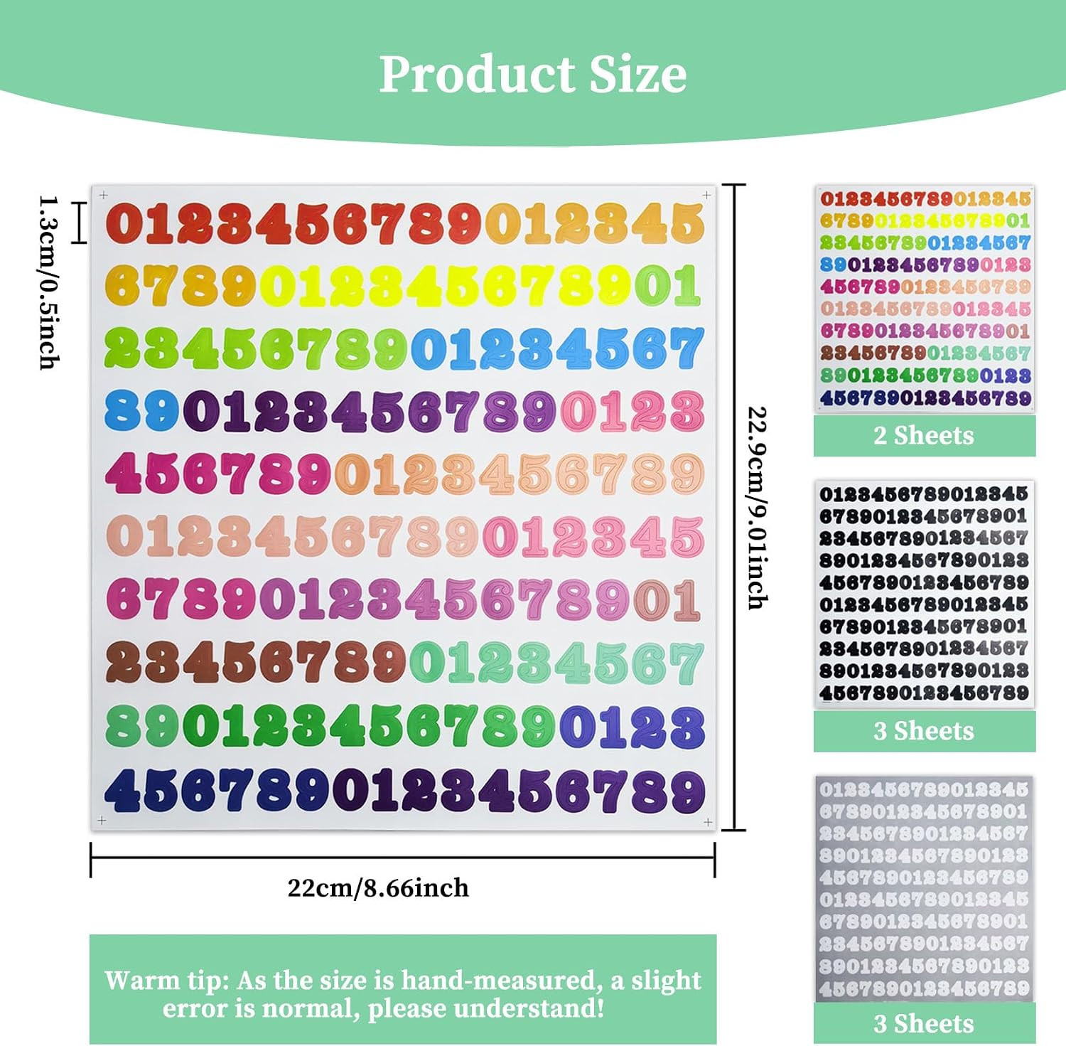 1/2 Inch Vinyl Number Stickers, 8 Sheets Waterproof Number Sticker | for Organiz