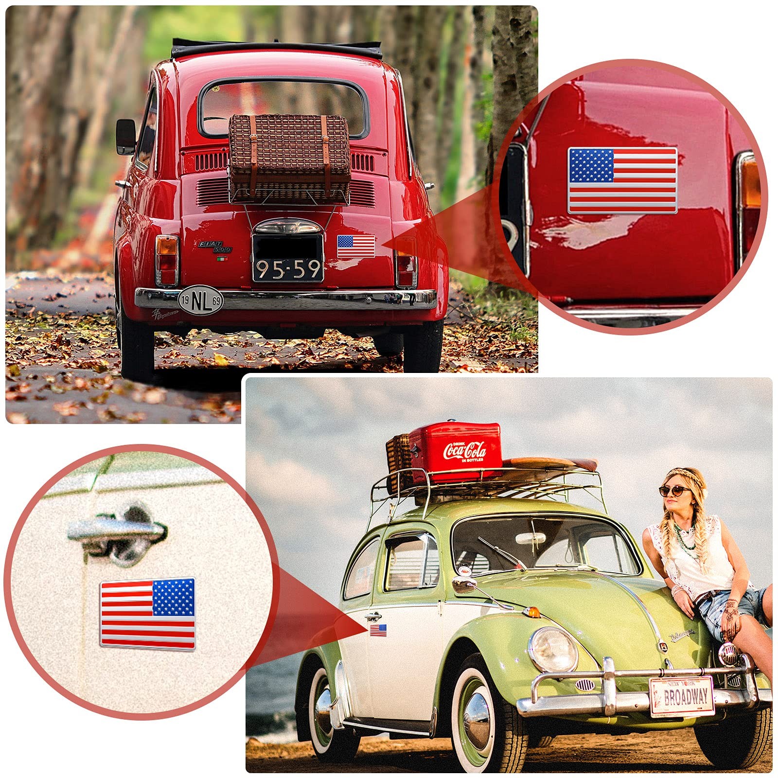 3D American Flag Car Decal Aluminum 6 Pcs 3.1×2 Inch USA Patriotic Emblem