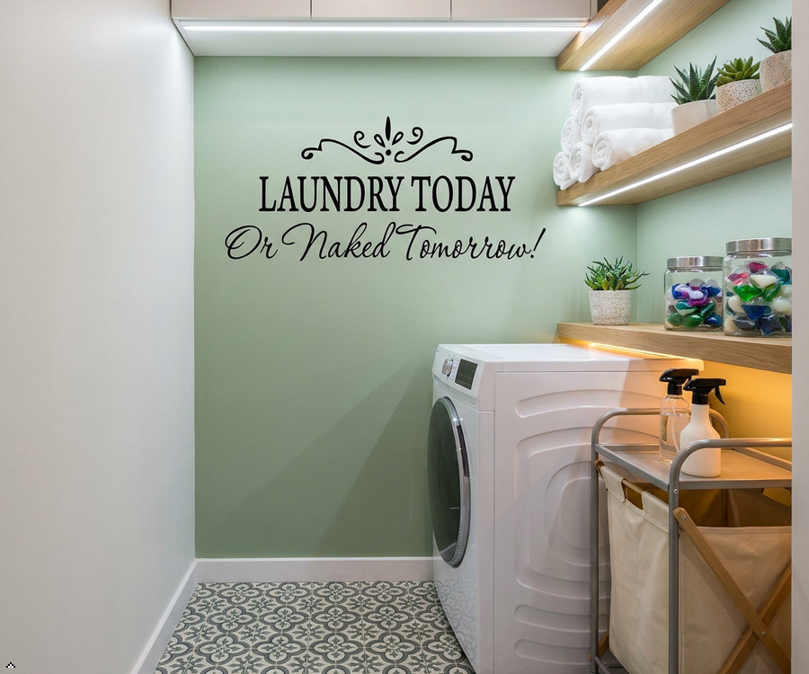Laundry Today or Naked Tomorrow Removable Wall Stickers Home Decals Decor Quote