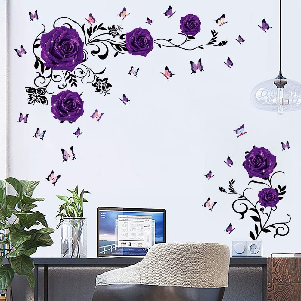 Purple Rose Wall Stickers Rose Flower Wall Decal Vinyl Wall Art Home Decor