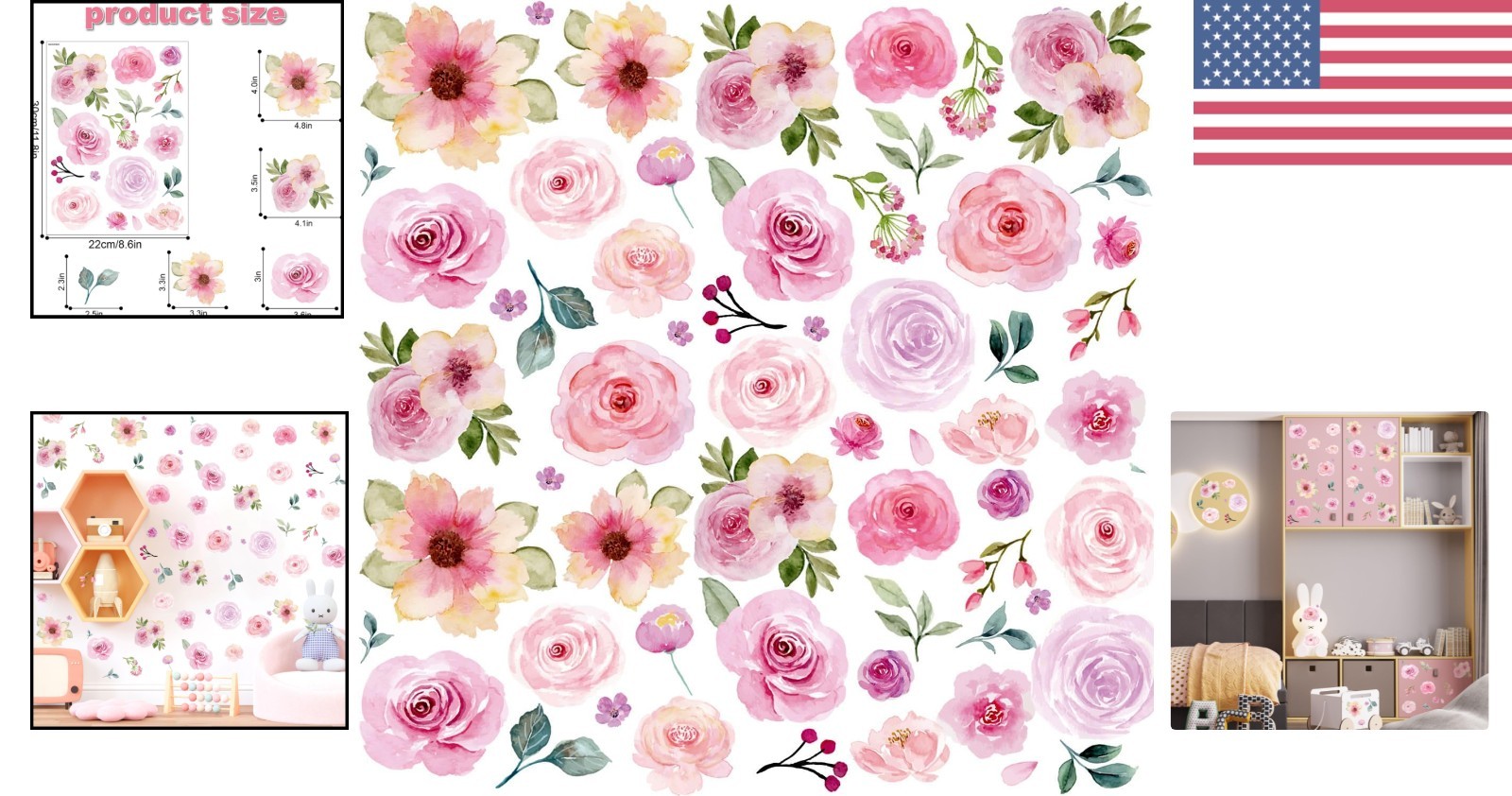 Easy-To-Apply Floral Stickers – 60PCS Watercolor Decor for Kids' Spaces