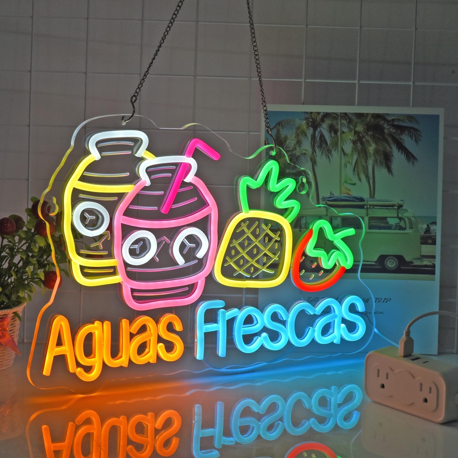 Aguas Frescas Neon Sign, Neon Lights Hanging Wall Art Decoration for Restaura…
