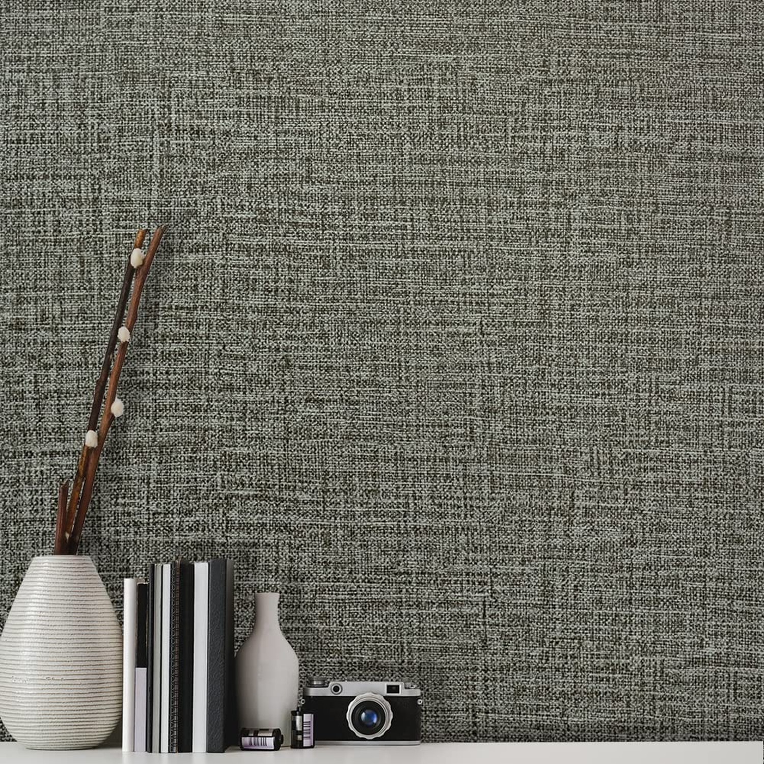 H9422 Solid Color Peel and Stick Textile Wallpaper 17.7" x 9.8ft Gray Faux Cl…