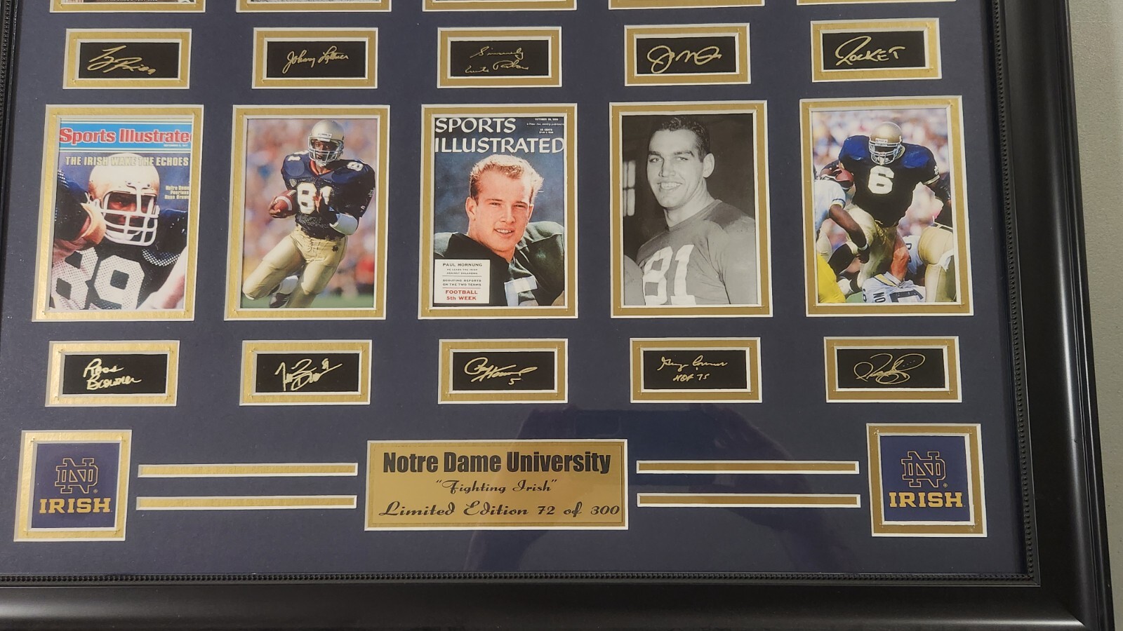 PRICE REDUCED – Notre Dame laser-etched auto wall decor (featuring Irish greats)