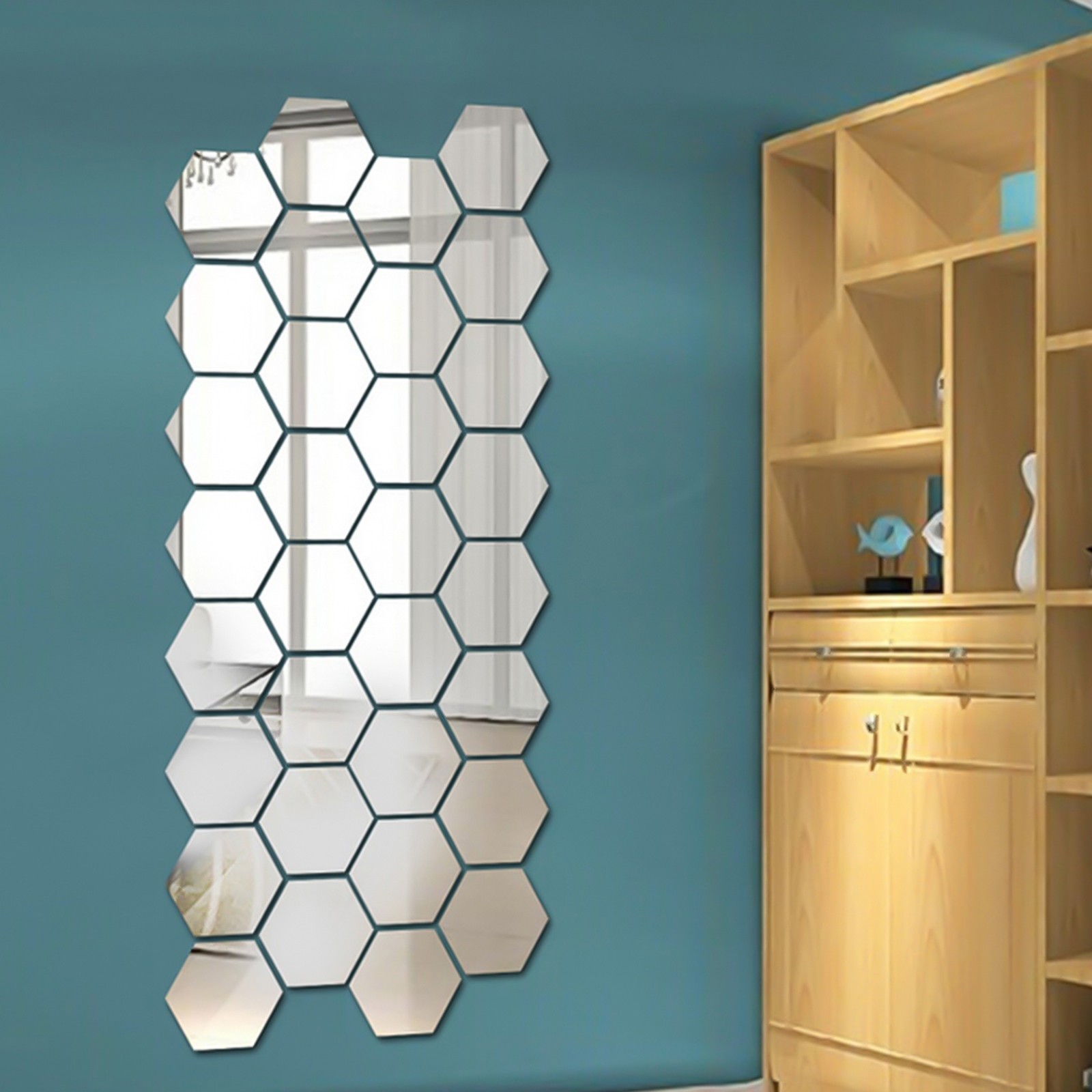 3D Acrylic Hexagon Wall Sticker Removable Mirror Home DIY Stickers Decor