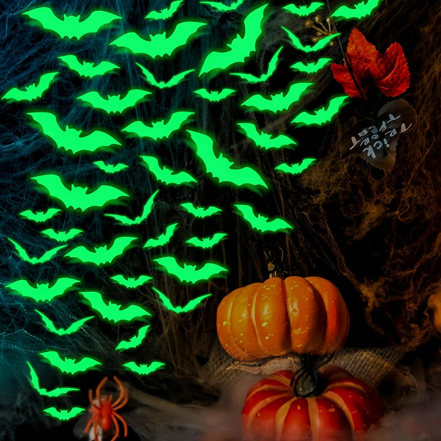 16PCS Glow in the Dark Bat Wall Decals 3D Luminous Halloween Stickers