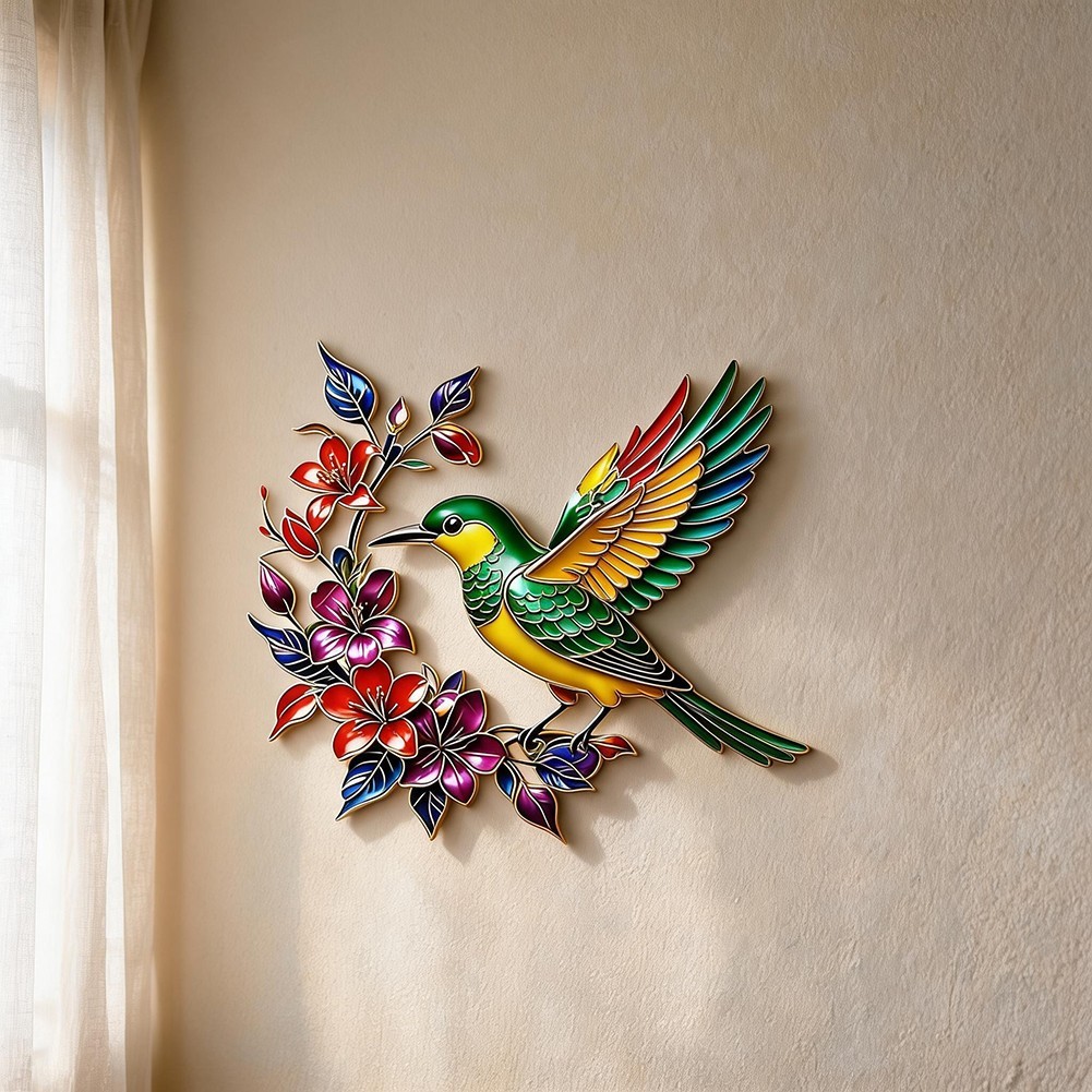 Metal 3D Hummingbird Wall Decor Colorful Design 11.8 x 10.5 Inches Weatherproof