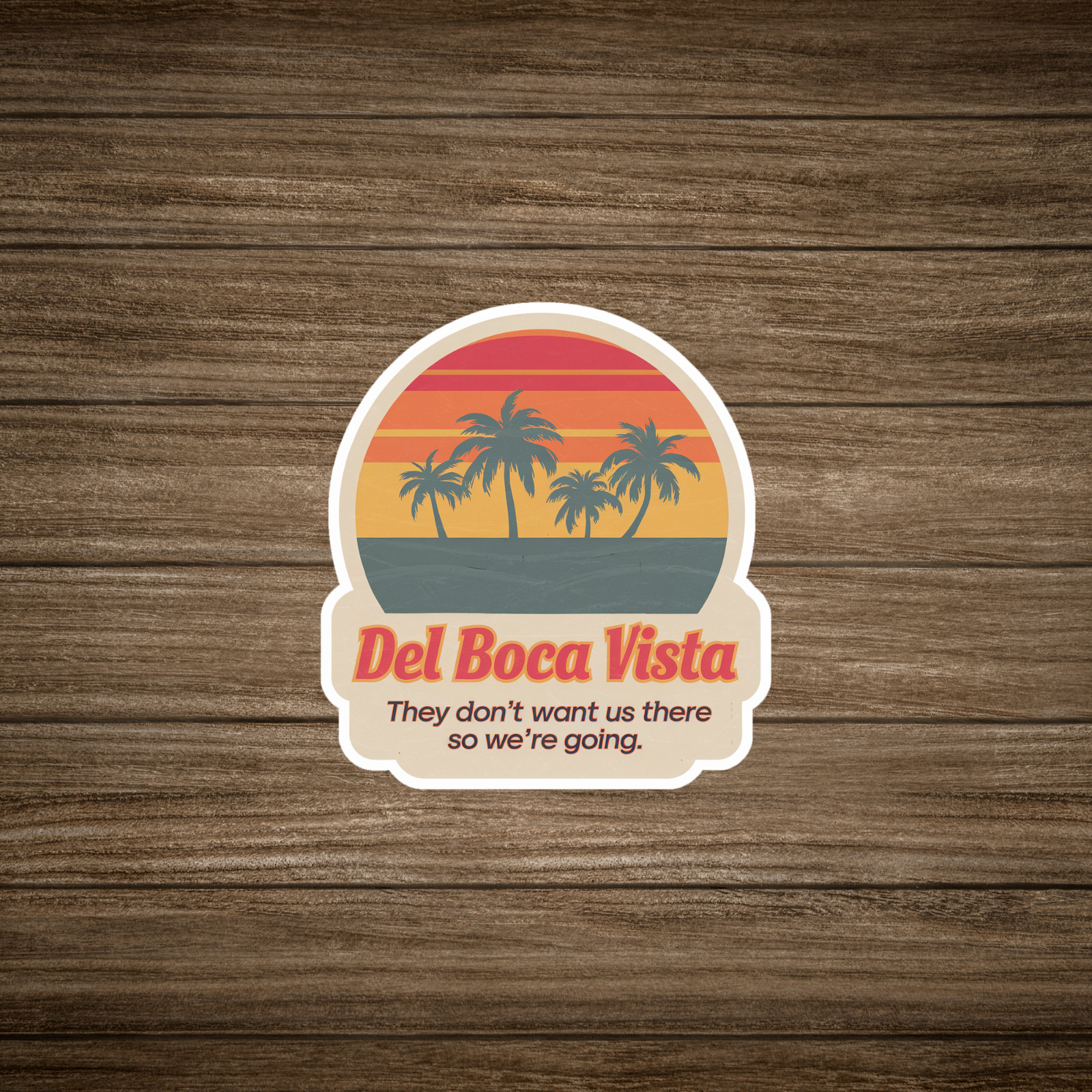 Vintage Del Boca Vista Sticker – Retro Florida Sunset Beach Retirement Community
