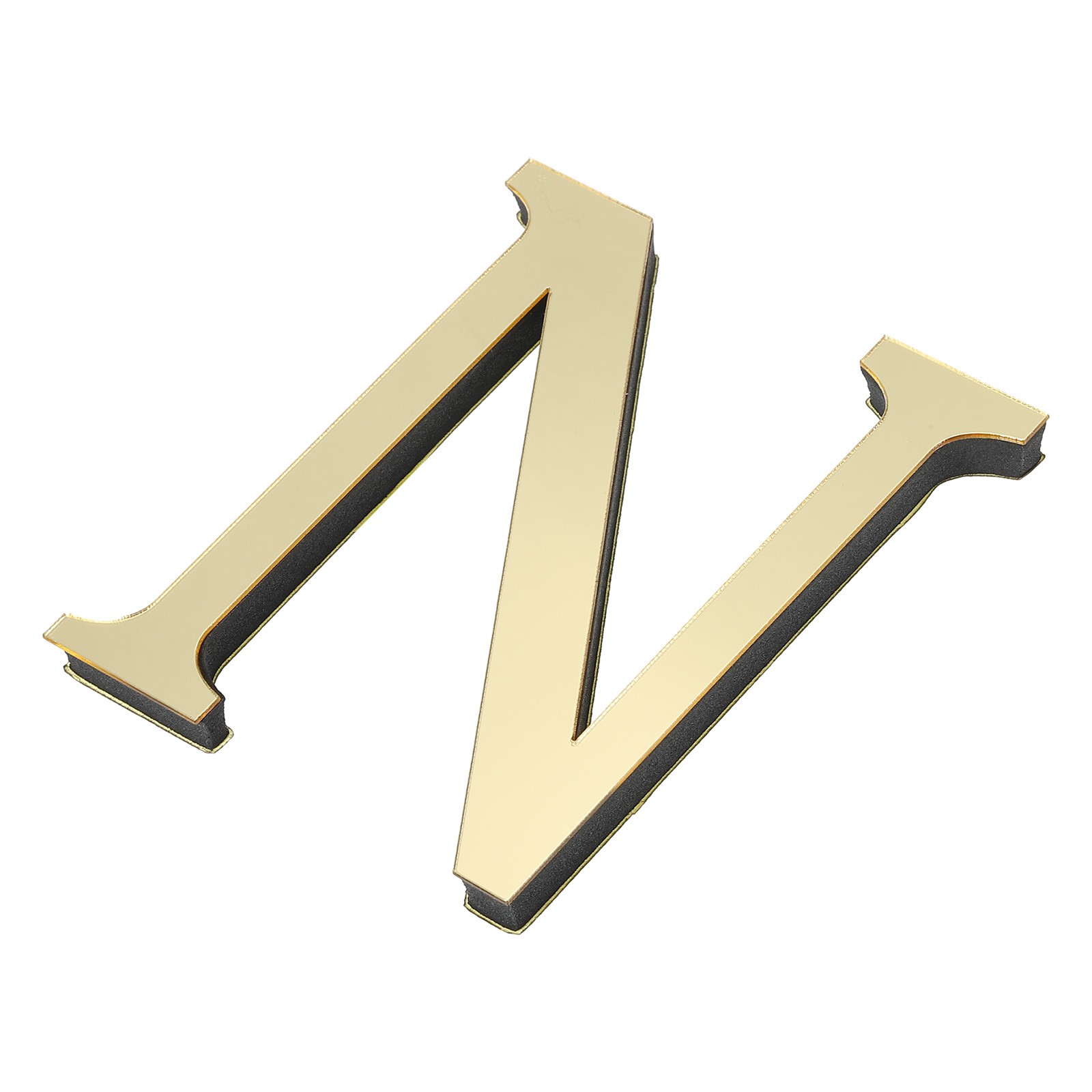 3D Acrylic Alphabet Mirror Wall Stickers Letter N Self-Adhesive Light Gold