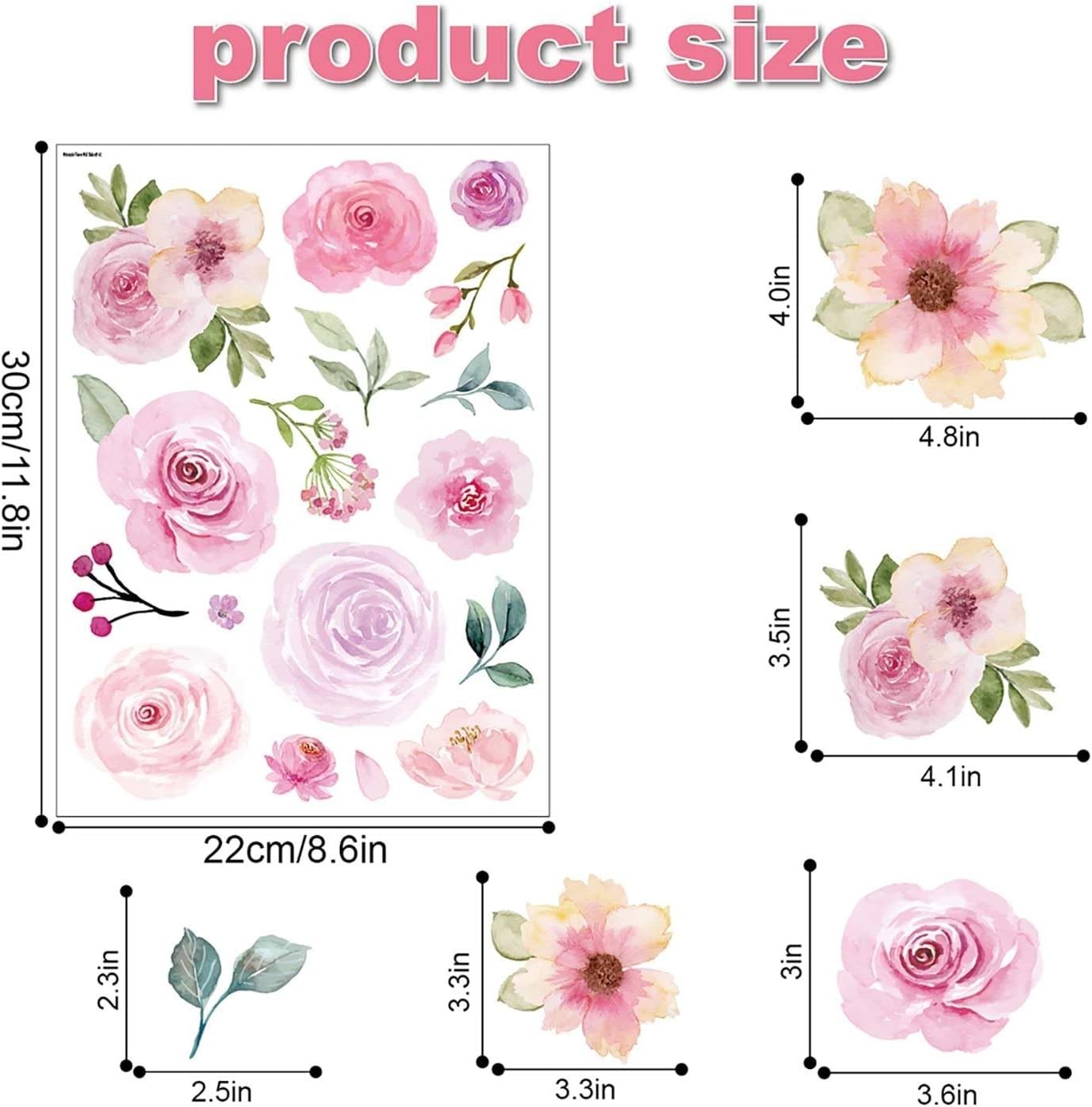 Easy-To-Apply Floral Stickers – 60PCS Watercolor Decor for Kids' Spaces