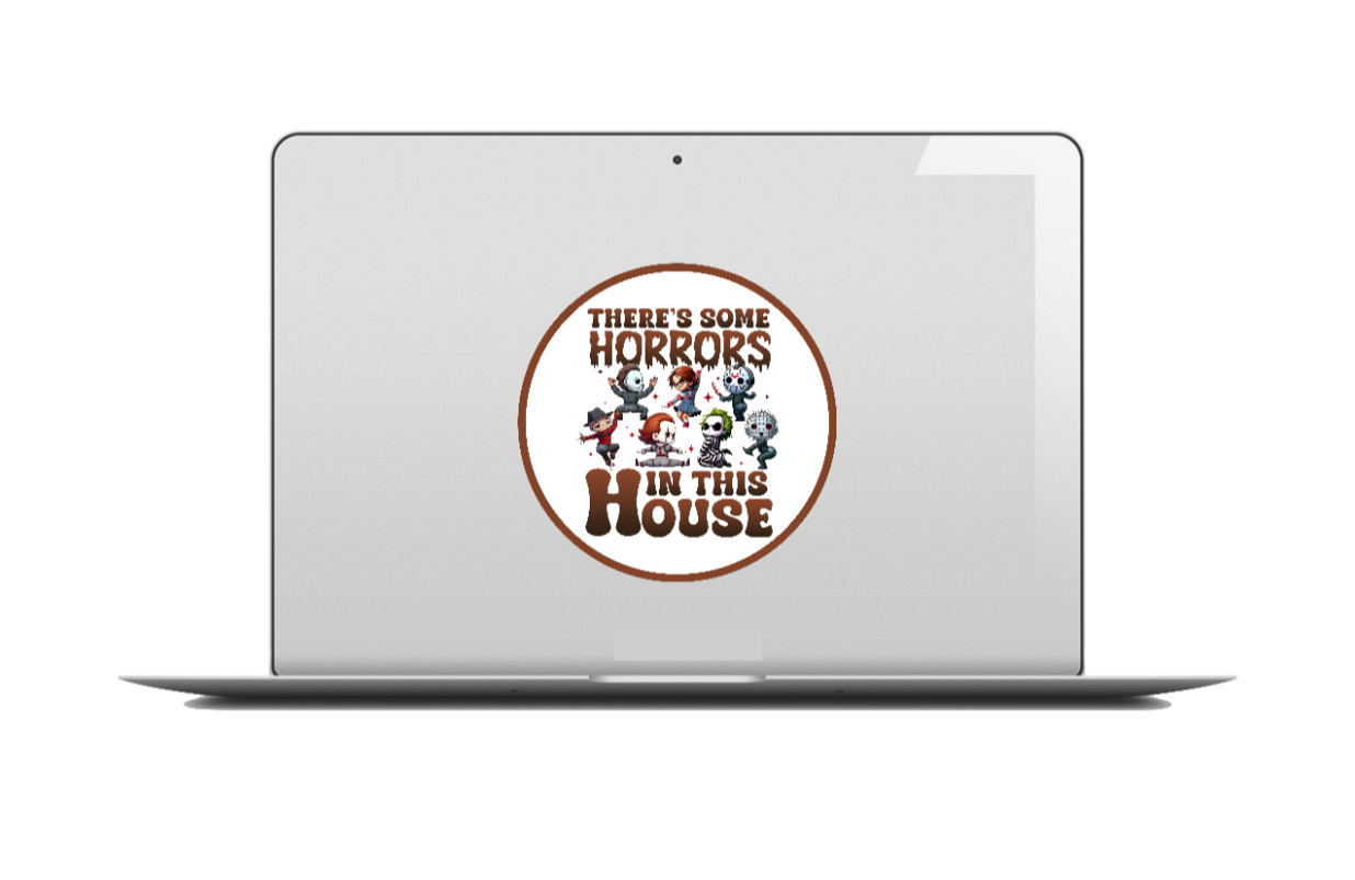 Halloween – Horrors in House – 4" Decal Car Cooler Laptop Decoration Bag Jar Tin