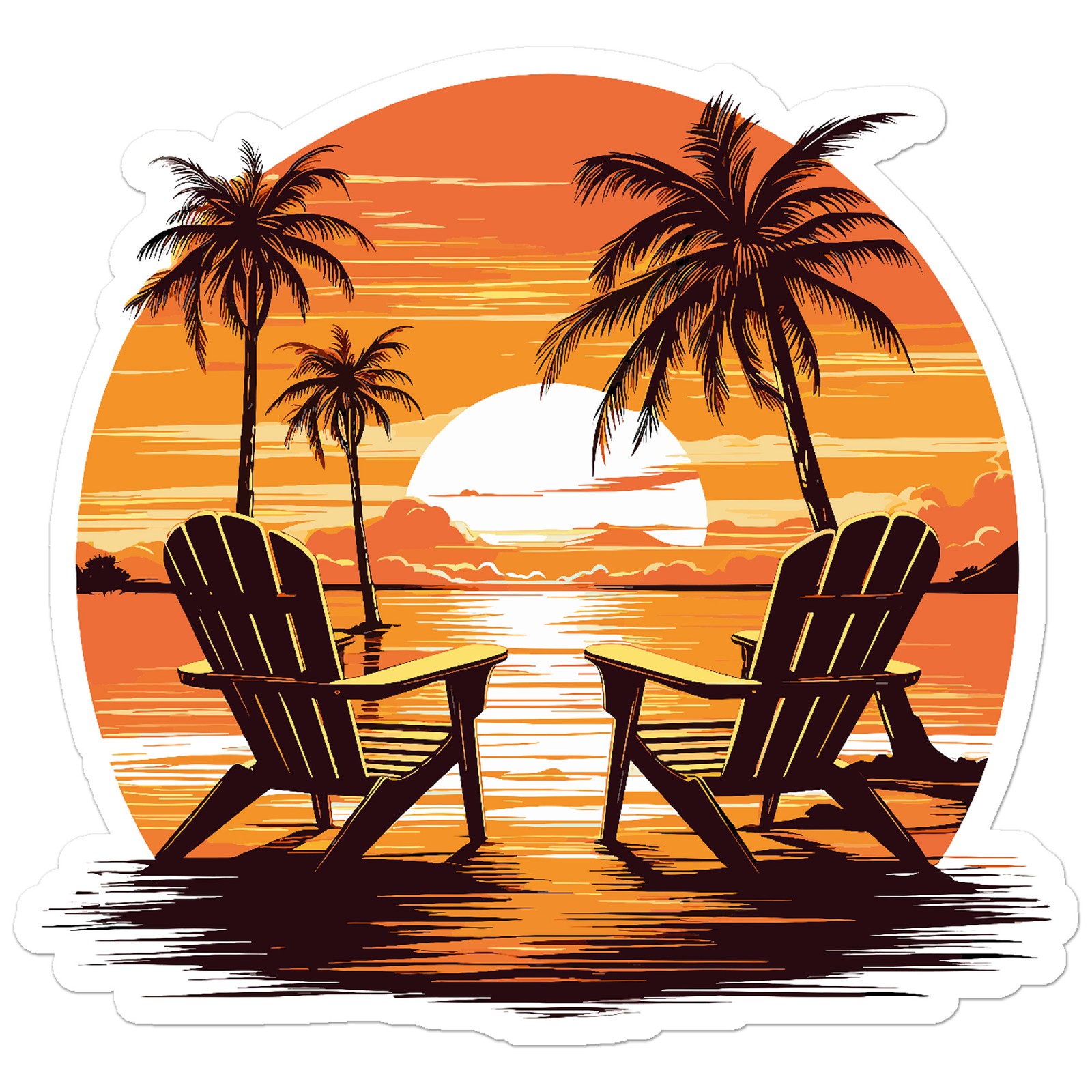 Beach Chairs Sunset – Vinyl Decal Sticker – Car Window Laptop – ebn11916