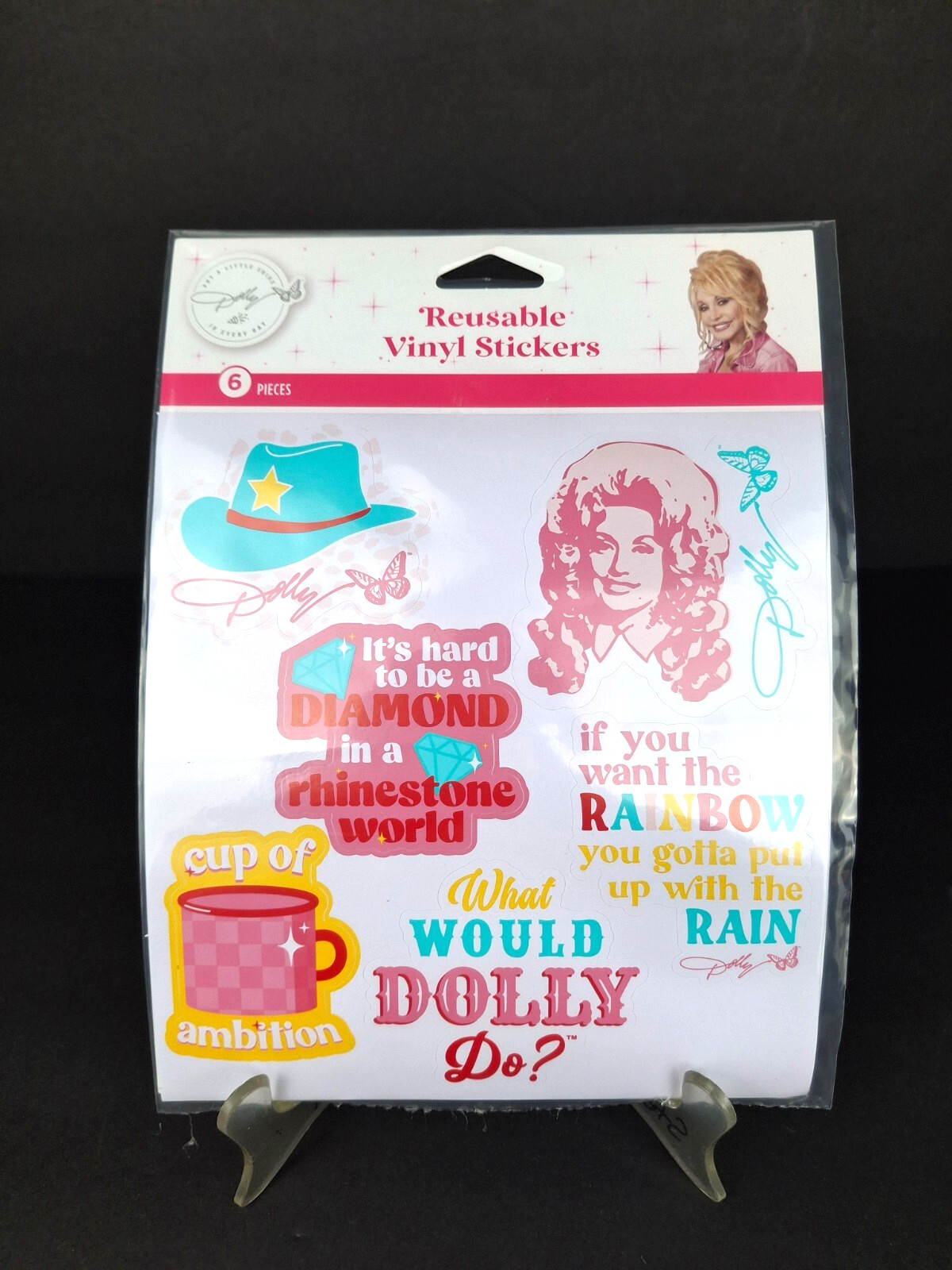Dolly Parton Reusable Multi-Color Vinyl Stickers 1 Sheet of 6
