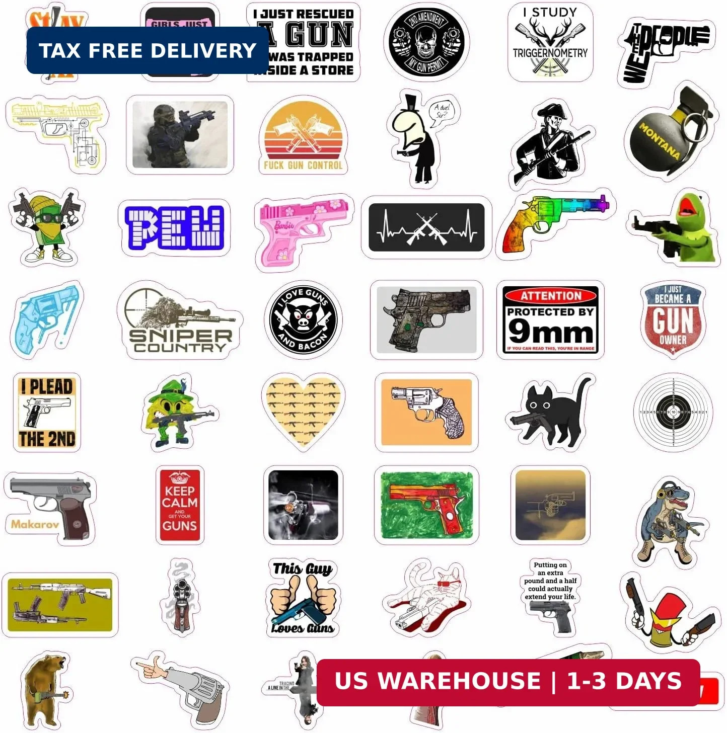 BulbaCraft 100Pcs Funny Gun Stickers, Firearm Stickers, Guns and Ammo Decals, Ta