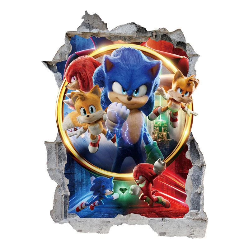 Sonic The Hedgehog Cartoon 3D Broken Wall Stickers Children's Bedroom Decoration